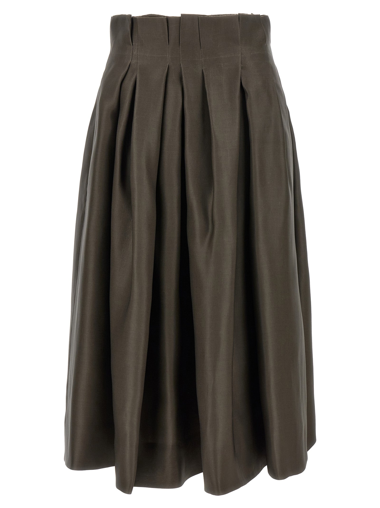 Khaite Brown Silk Midi Skirt