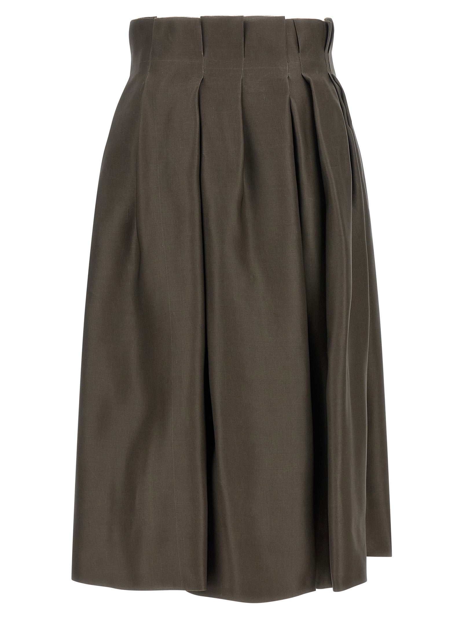 Khaite Brown Silk Midi Skirt