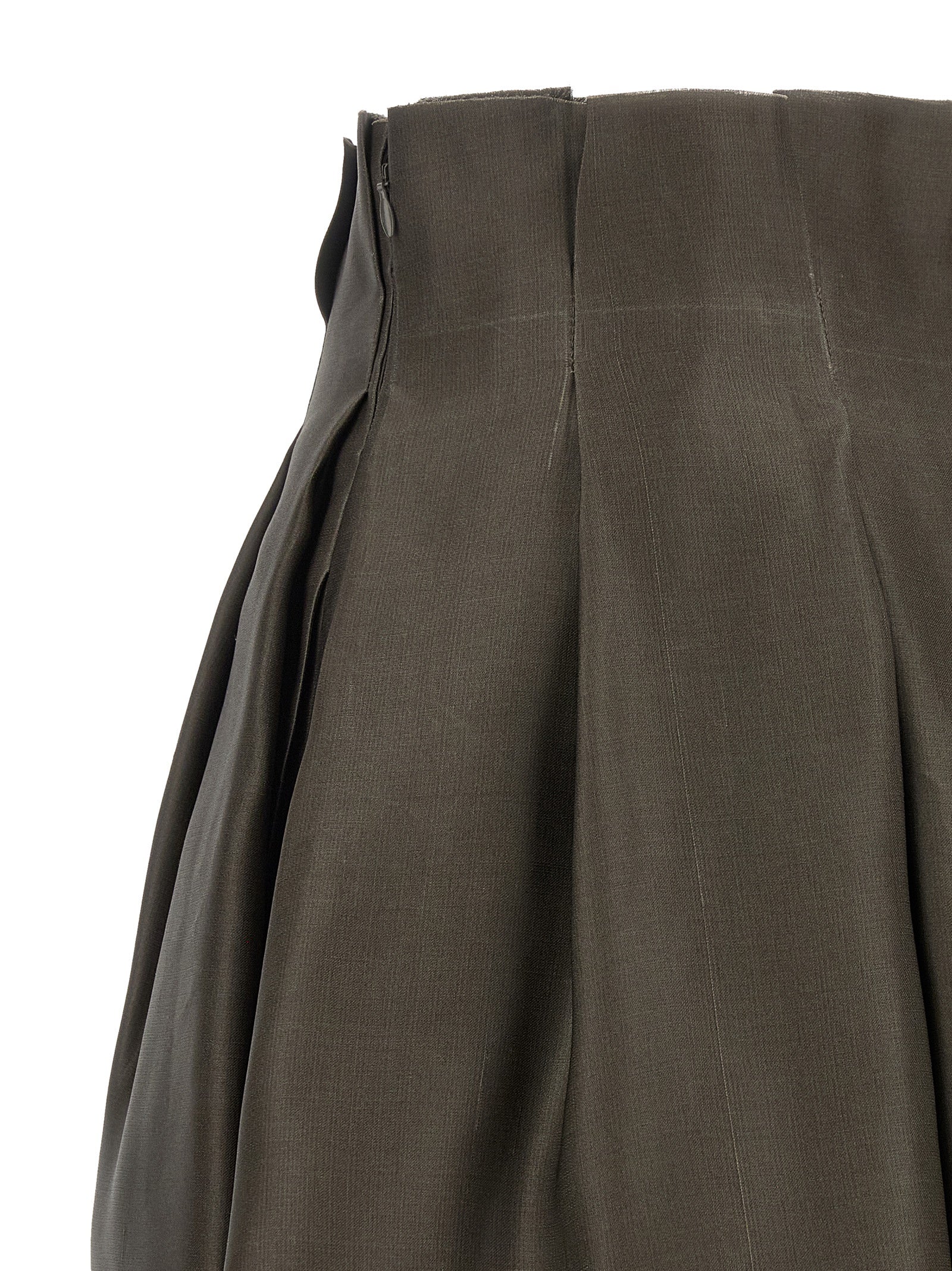 Khaite Brown Silk Midi Skirt