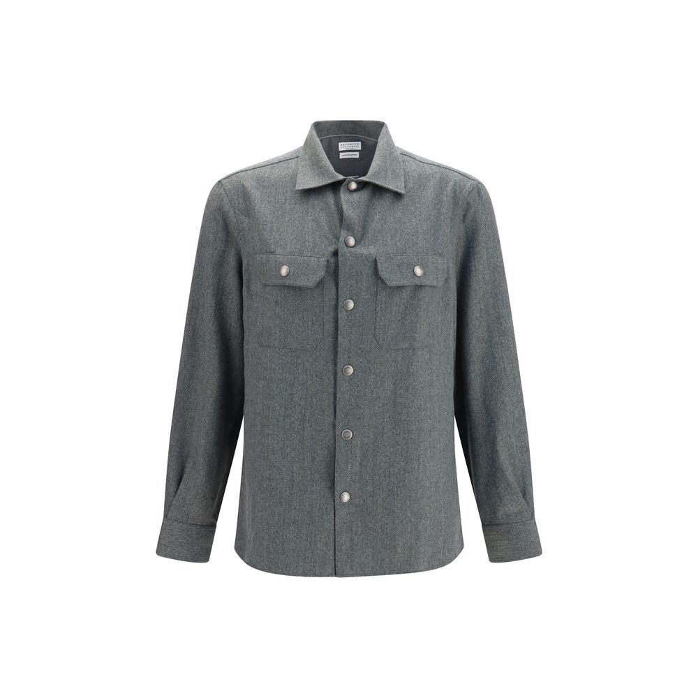 Brunello Cucinelli Gray Wool Oves Aries Dress Shirt
