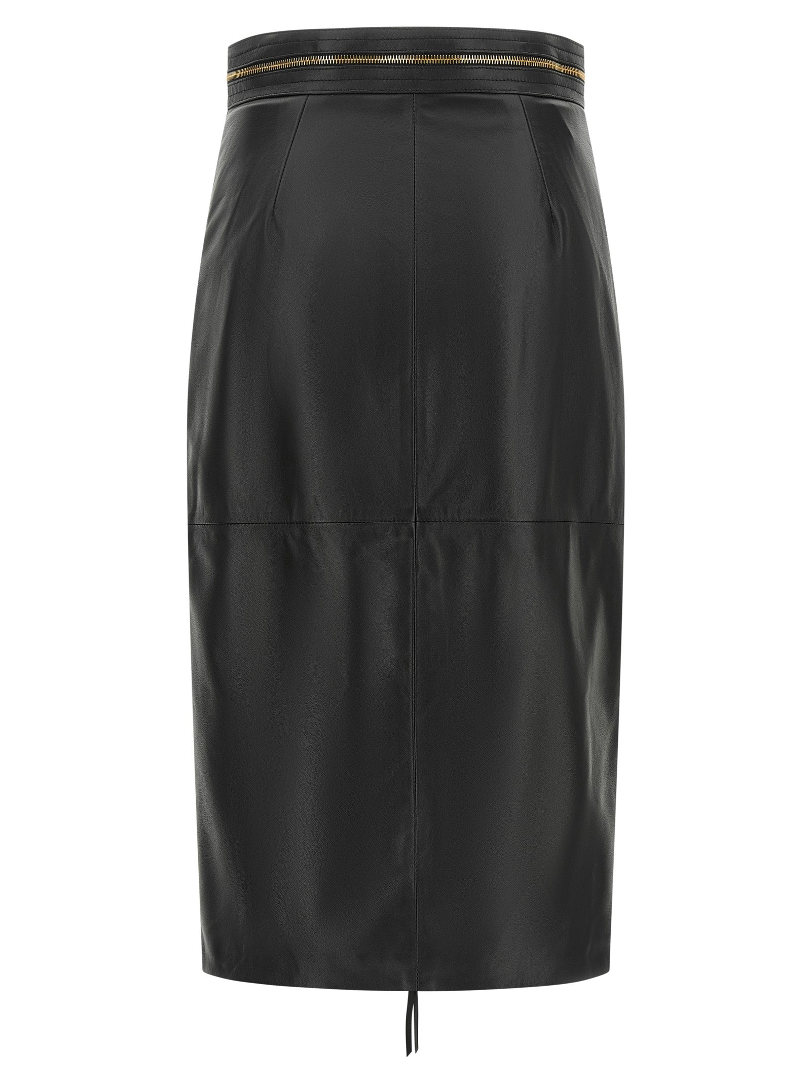 Elisabetta Franchi Black Lambskin Midi Skirt