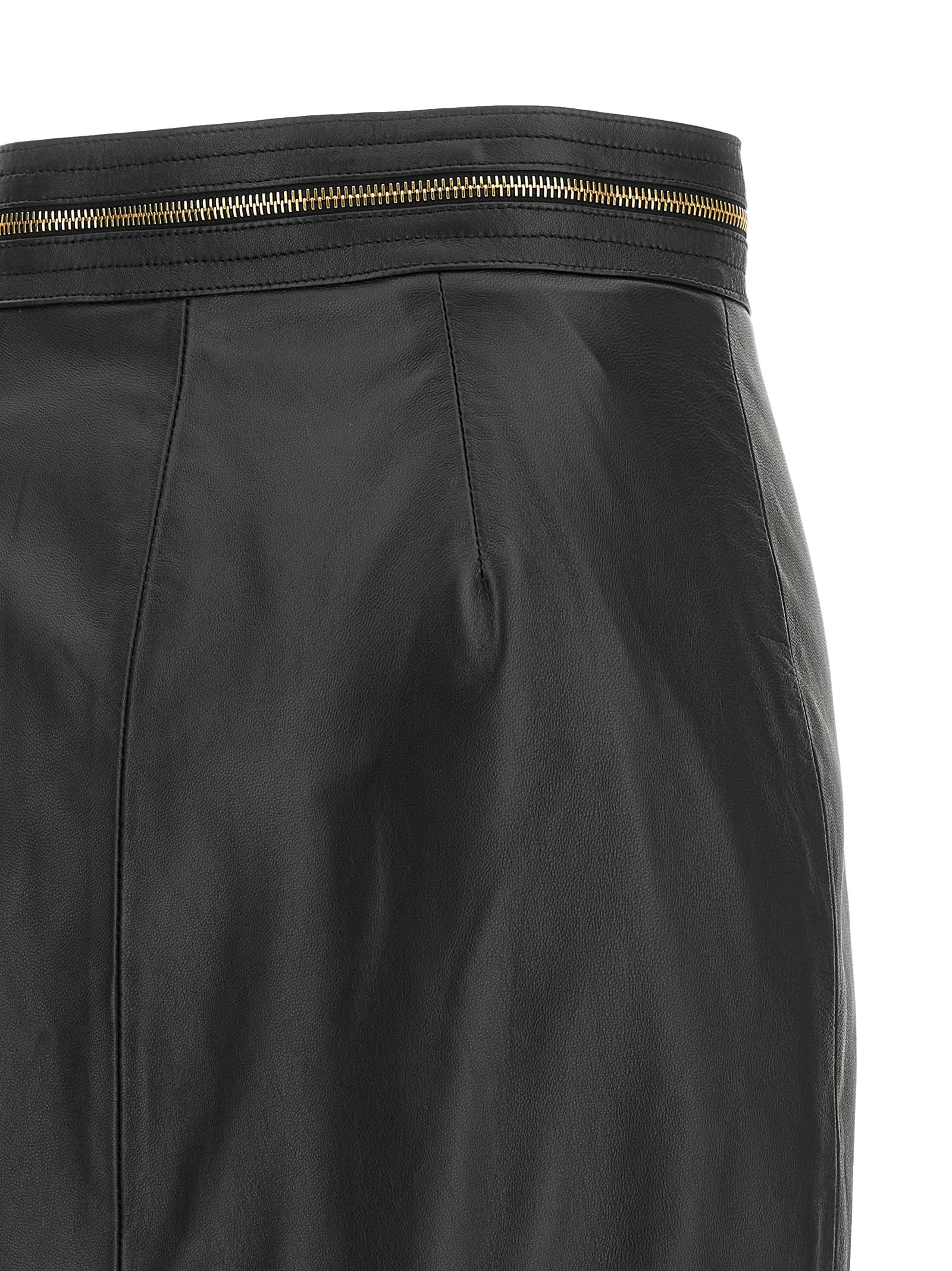 Elisabetta Franchi Black Lambskin Midi Skirt