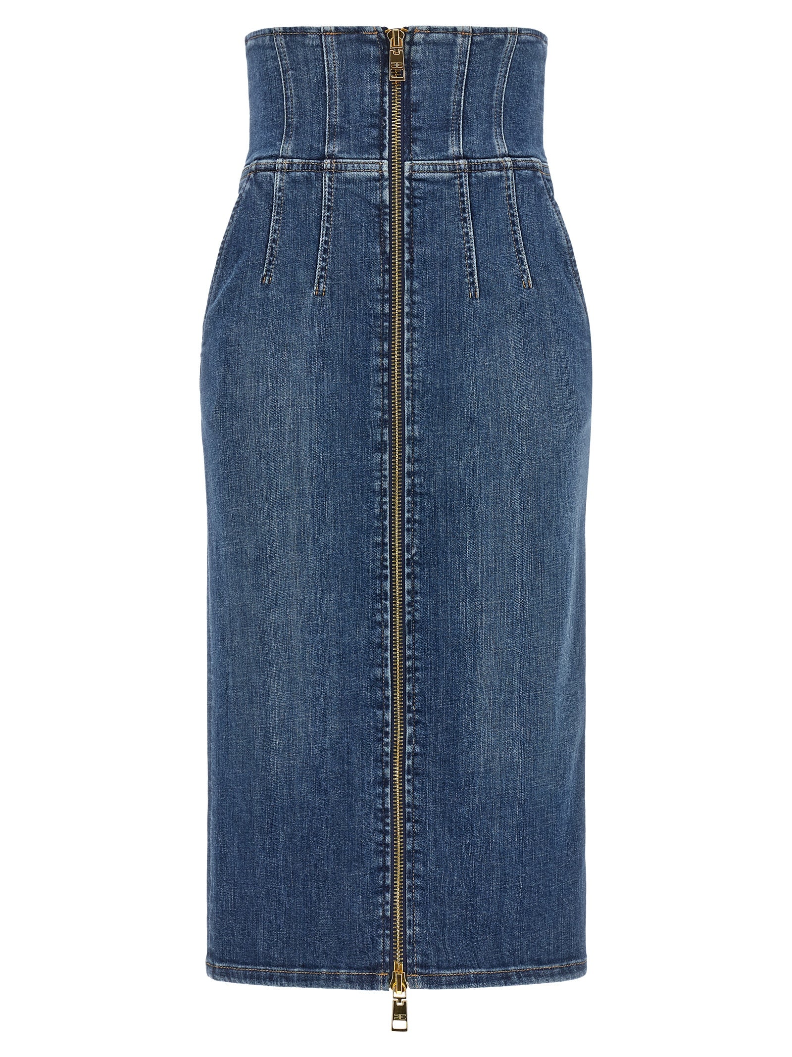 Elisabetta Franchi Blue Cotton Midi Skirt