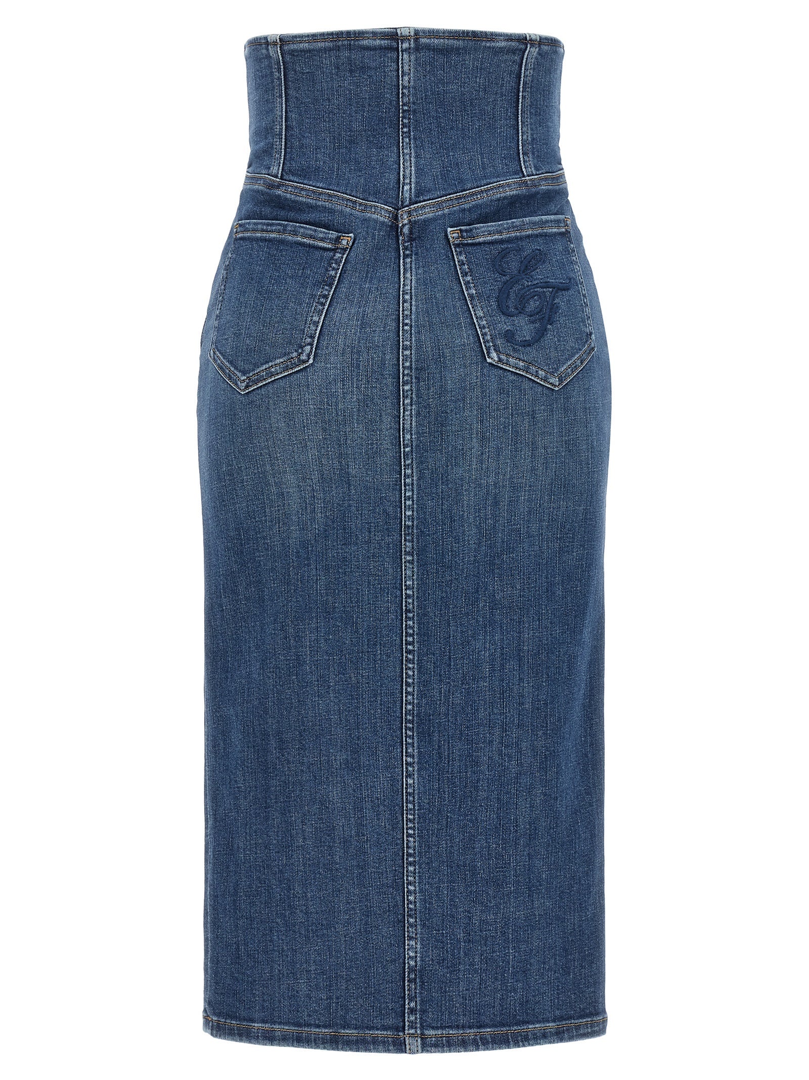 Elisabetta Franchi Blue Cotton Midi Skirt