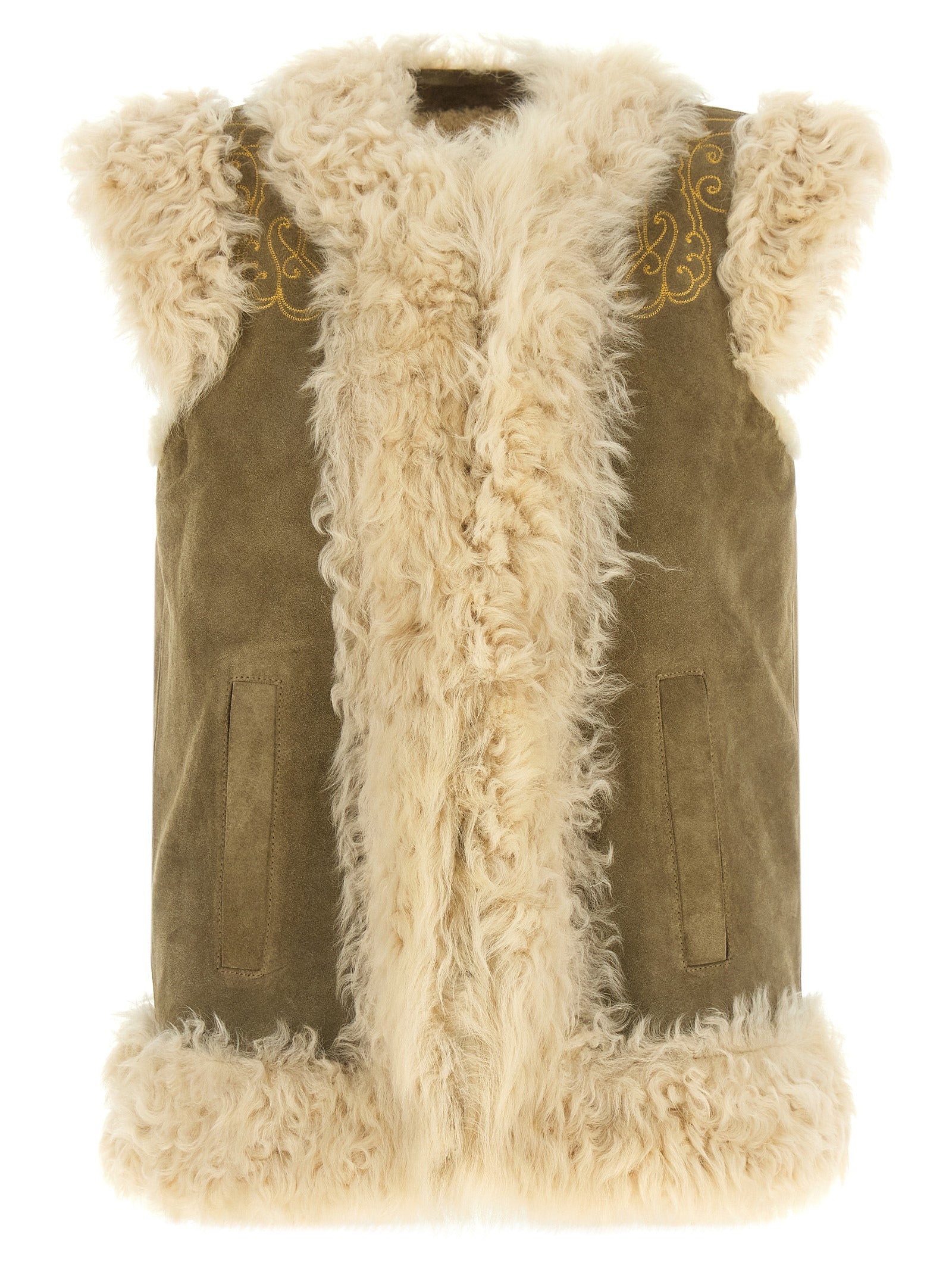Etro Beige Lamb Fur Sleeveless Jacket