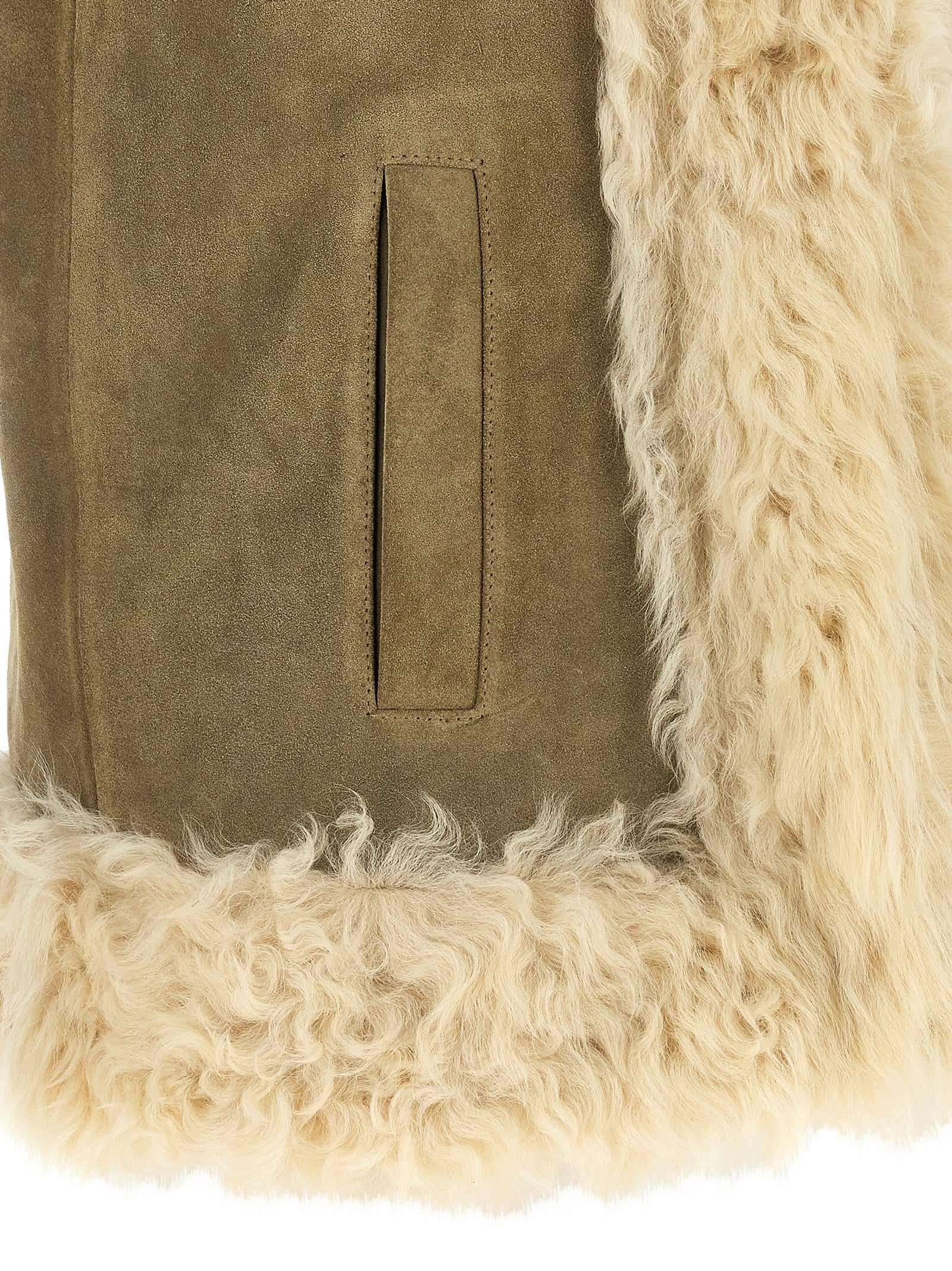 Etro Beige Lamb Fur Sleeveless Jacket