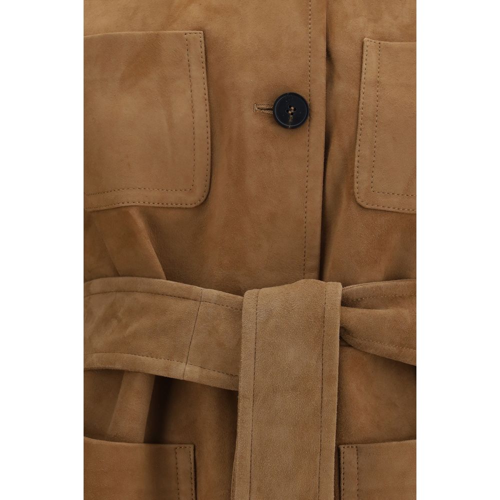 Max Mara Brown Lamb Leather Full-Length Jacket