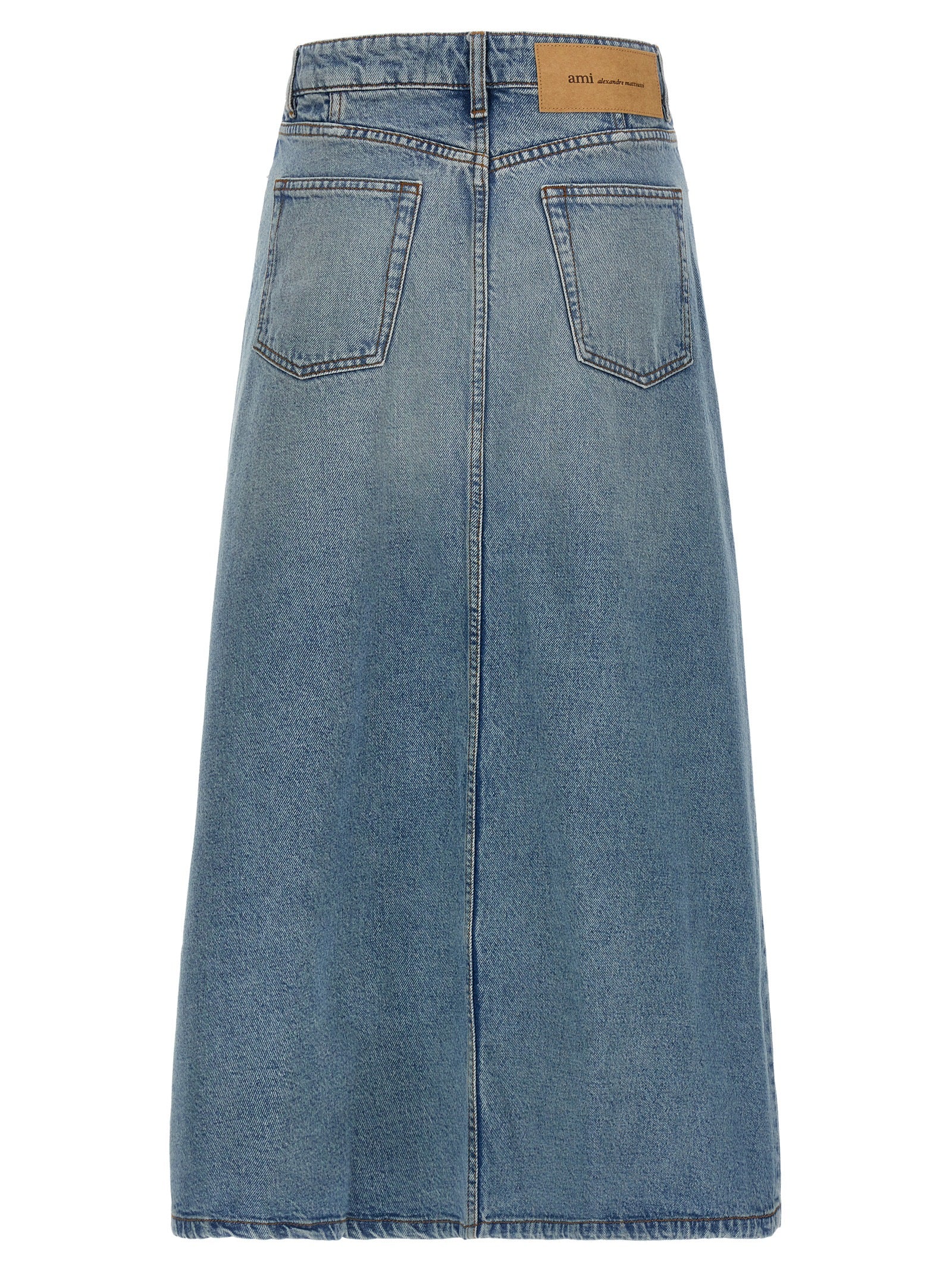 Ami Paris Blue Cotton Midi Skirt