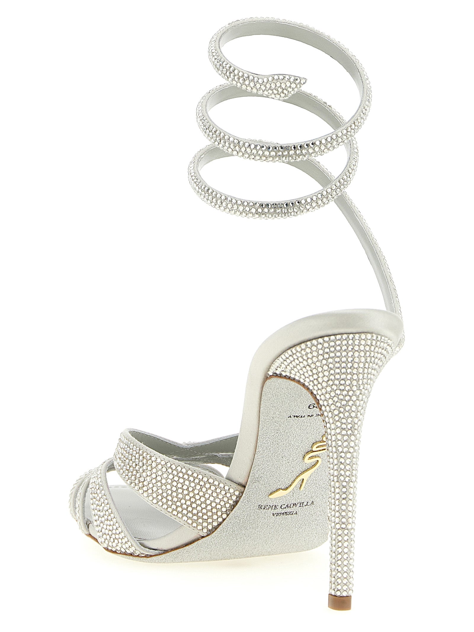 RENE CAOVILLA Silver Viscose Stiletto Heel Sandals