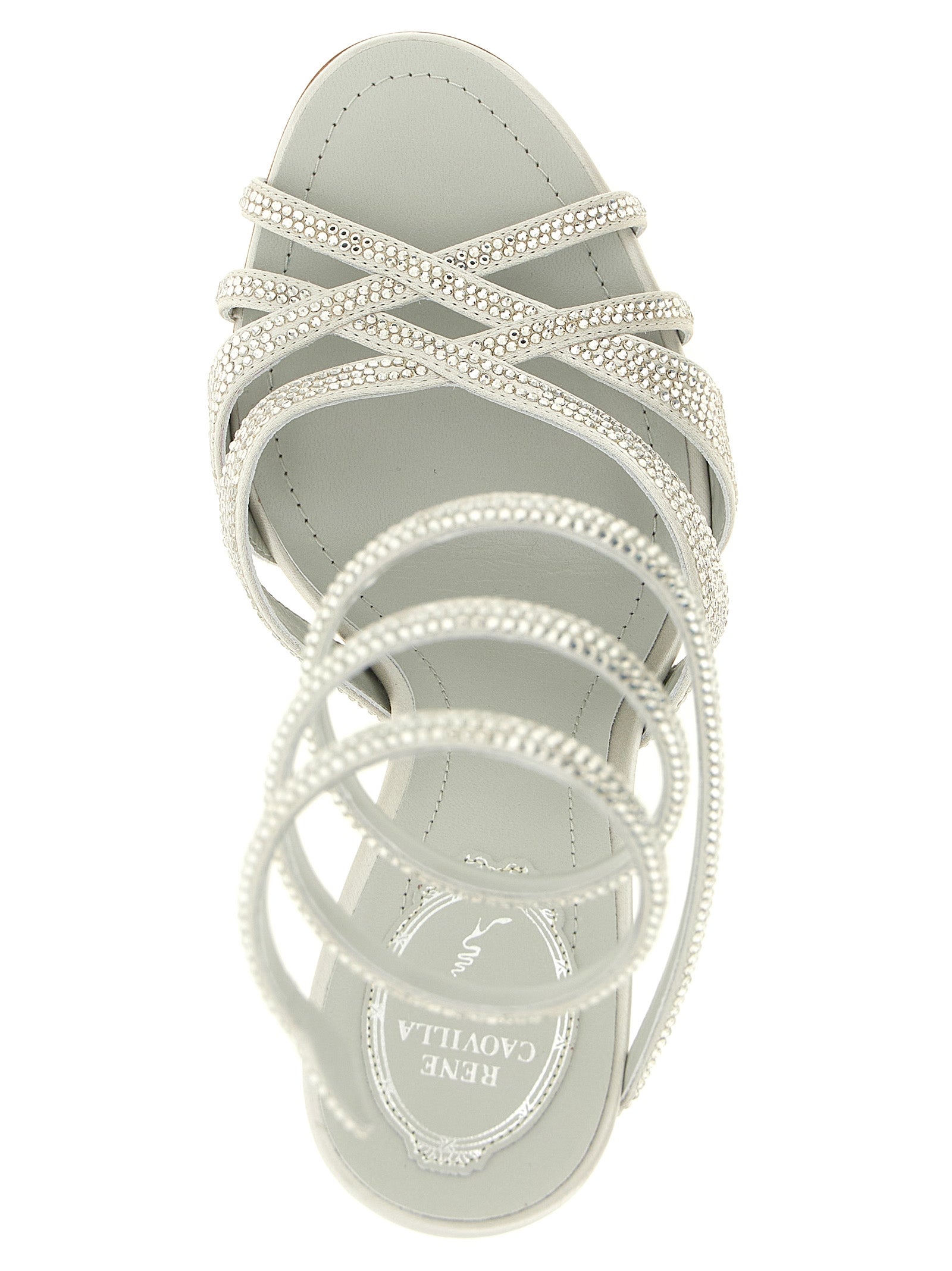 RENE CAOVILLA Silver Viscose Stiletto Heel Sandals