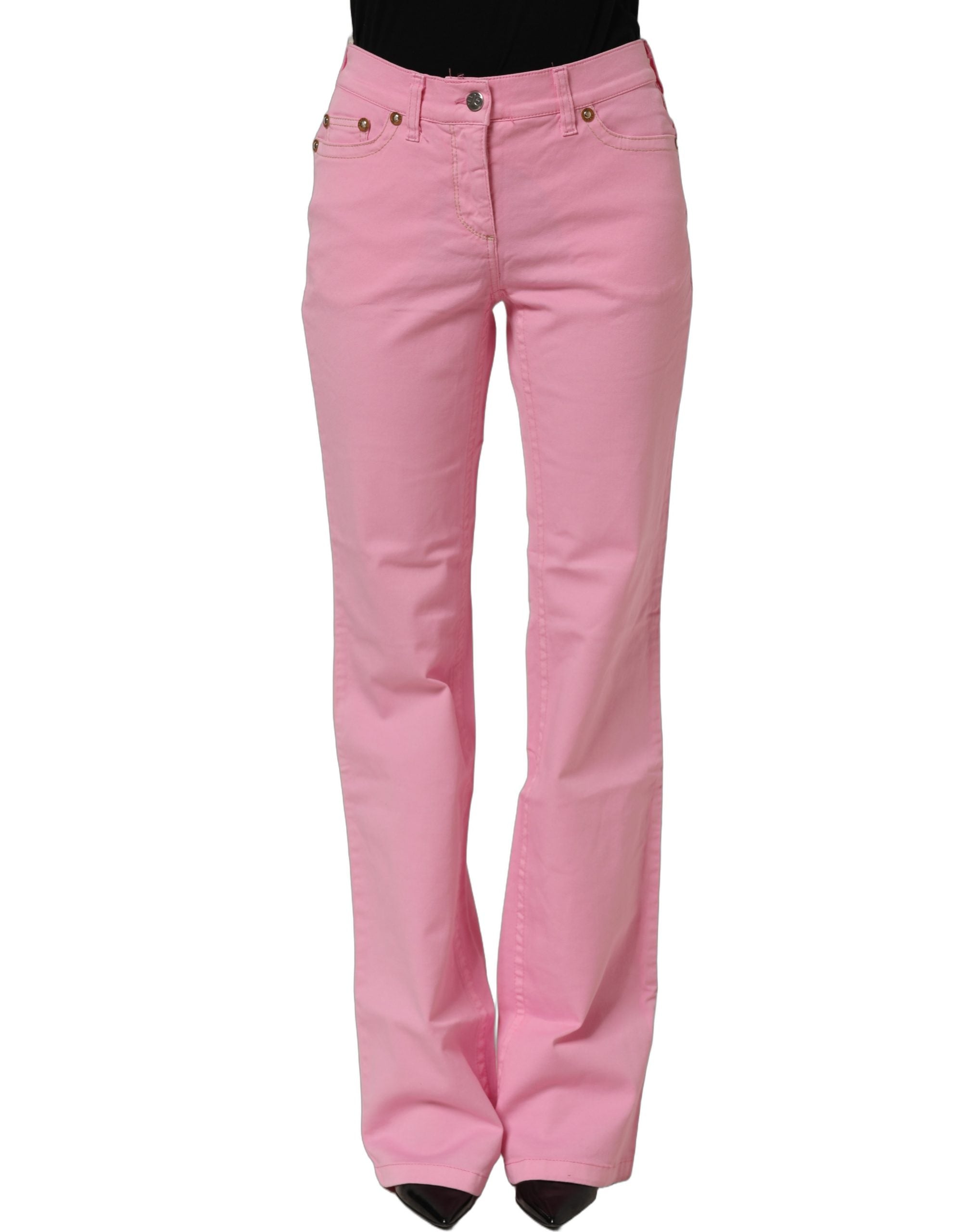 GF Ferre Pink Mid-Waisted Flared Denim Casual Jeans