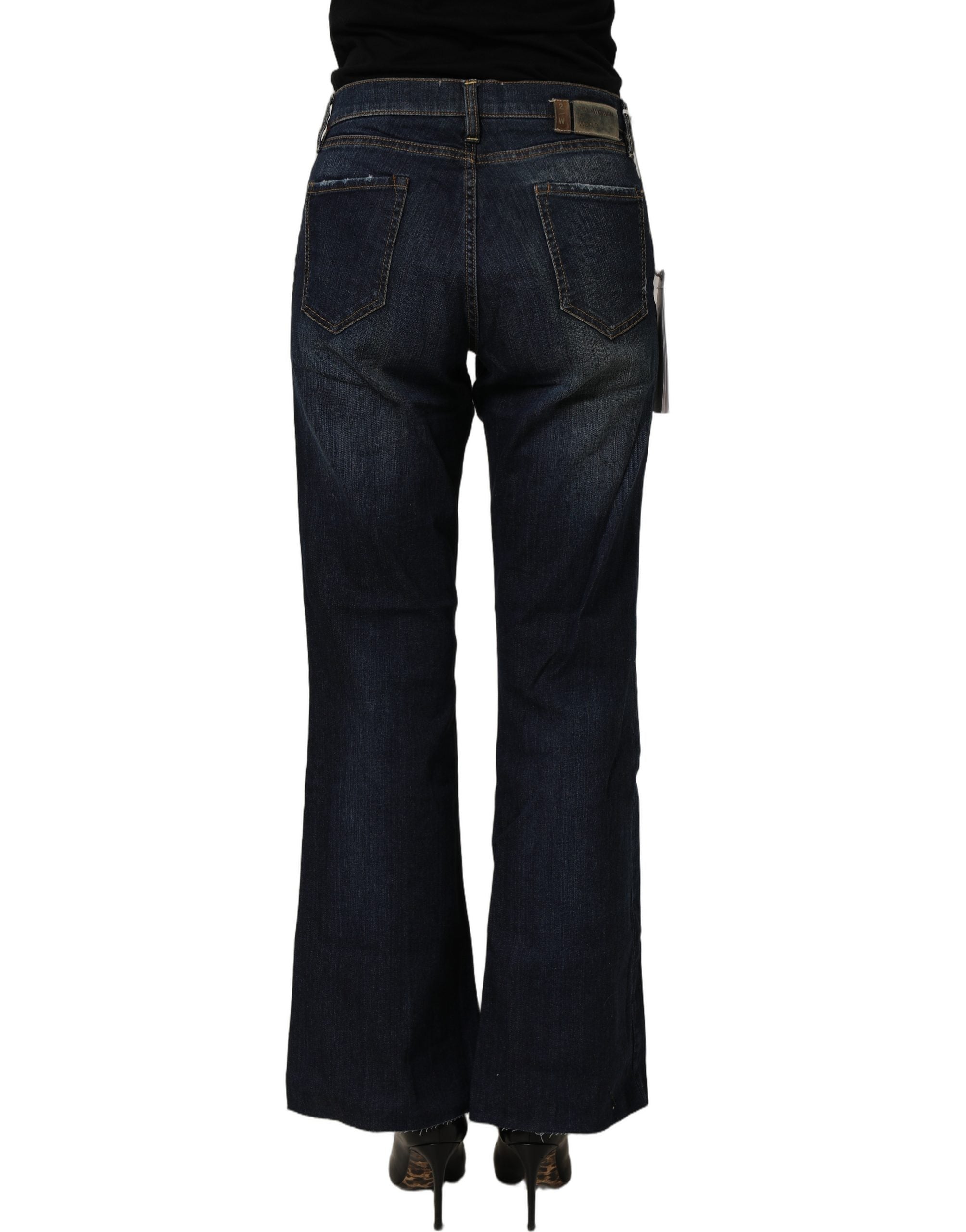 Two women in the world Dark Blue Washed Mid-Waisted Flared Denim Casual Jeans
