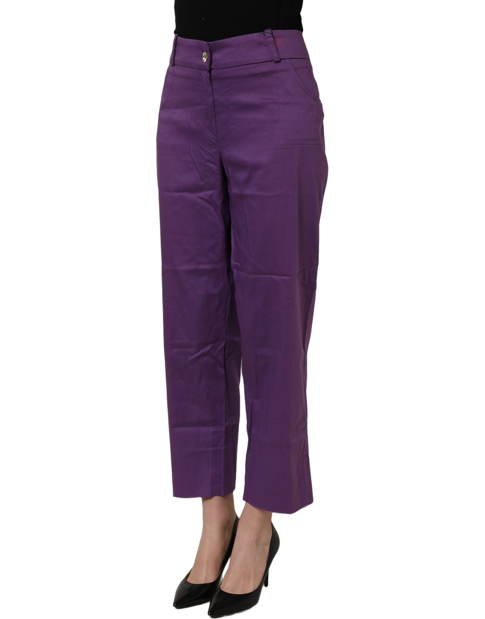 BENCIVENGA Violet Cotton Stretch High Waist Cropped Trouser Pants
