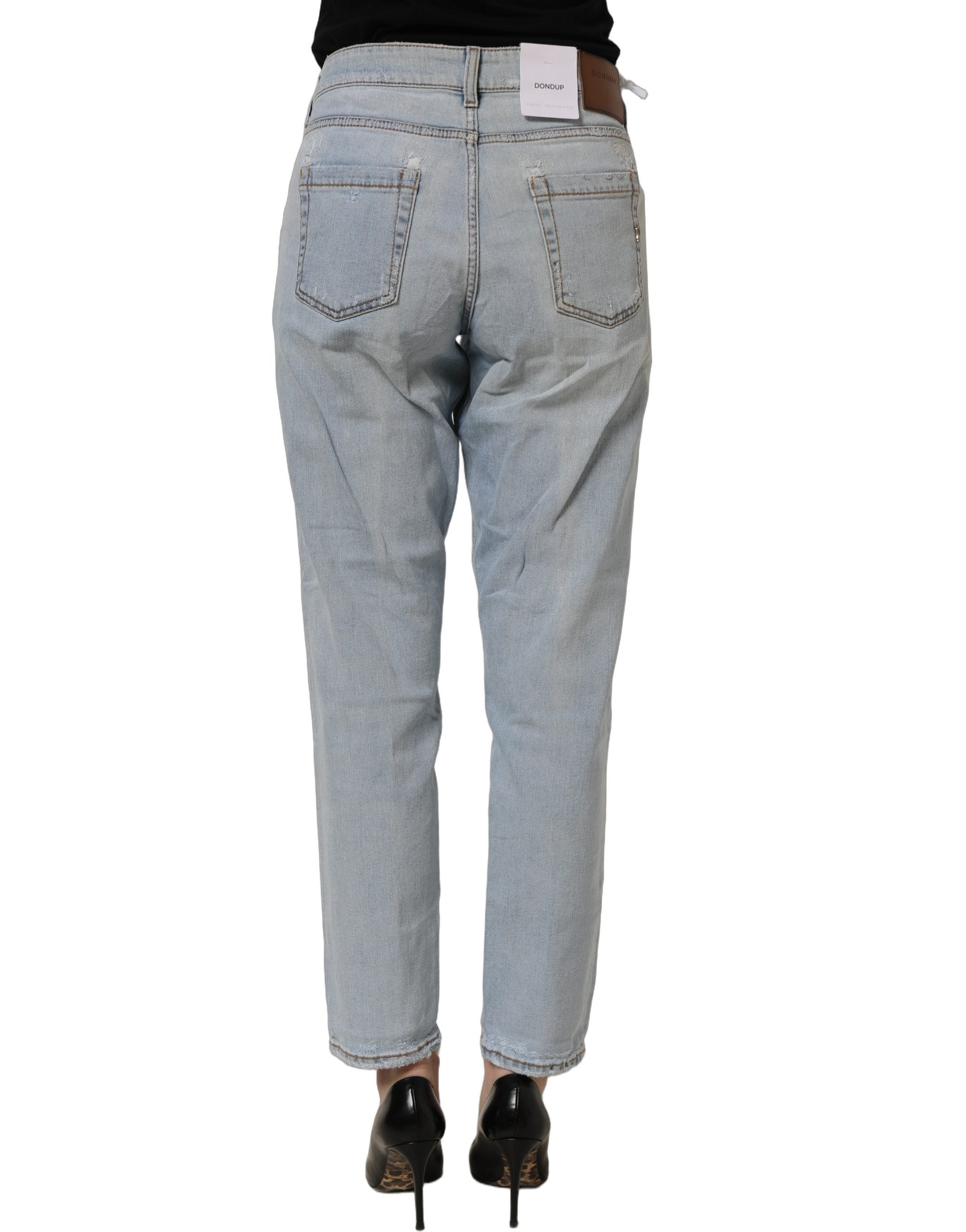 Dondup Light Blue High Waist Tapered Denim Cotton Stretch Jeans