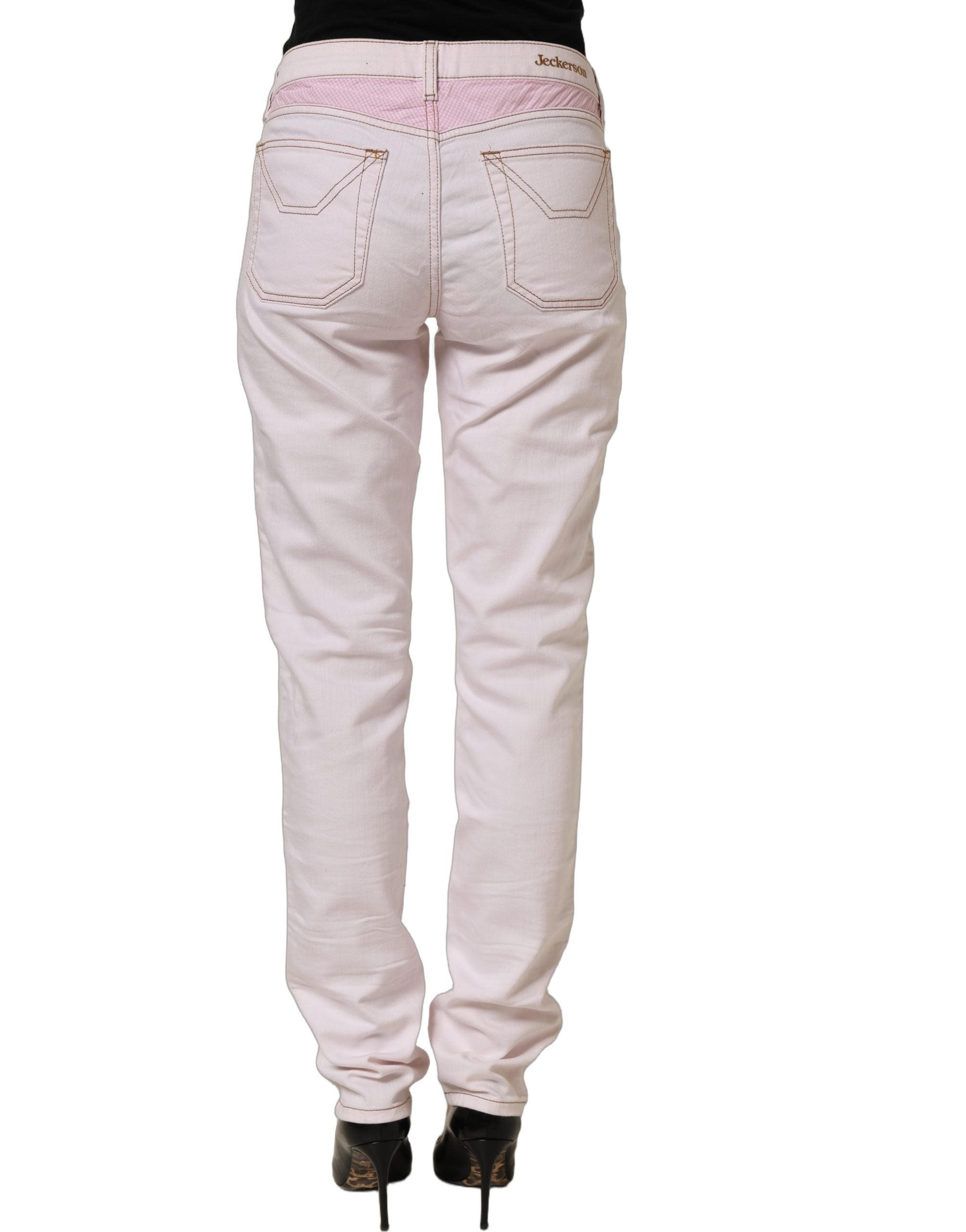 Jeckerson Light Pink Cotton Mid Waist Denim Trouser Jeans