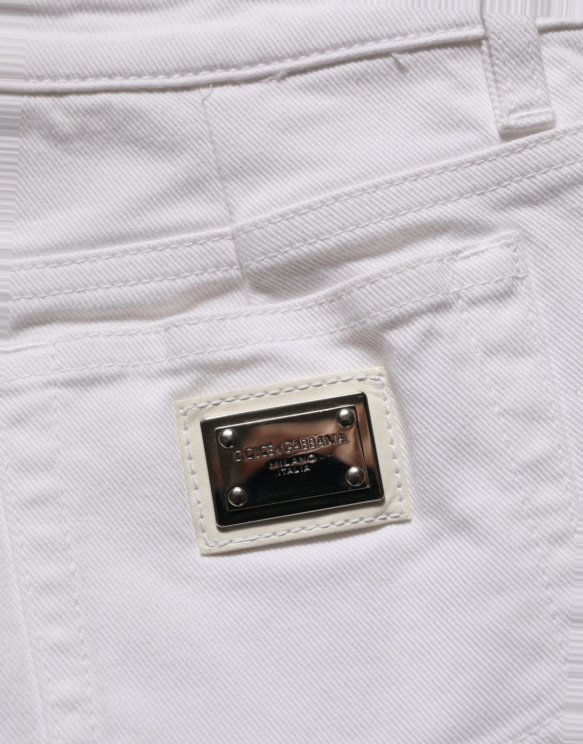 Dolce & Gabbana White Cotton Low Rise Denim Hot Pants Shorts
