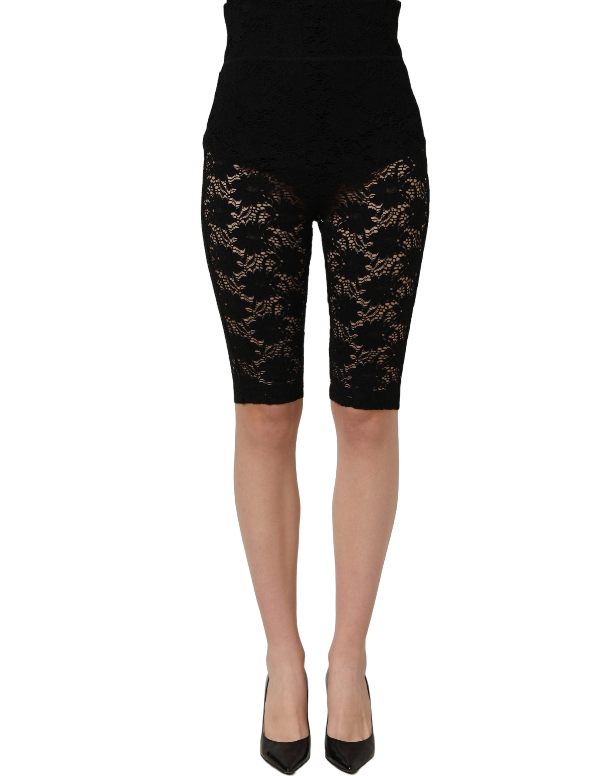 Dolce & Gabbana Black High Waist Sheer Floral Lace Shorts