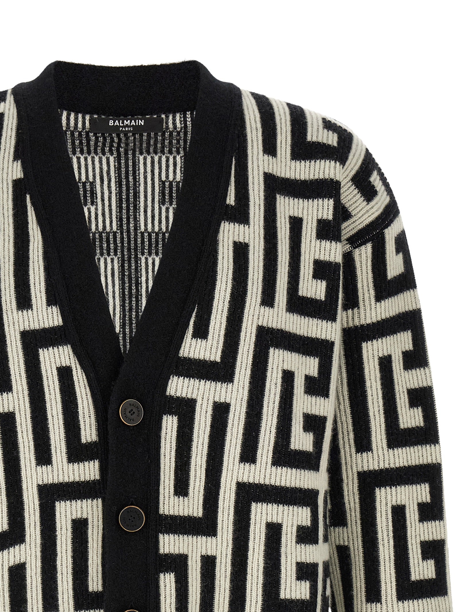 Balmain Bicolor Merino Wool Cardigan