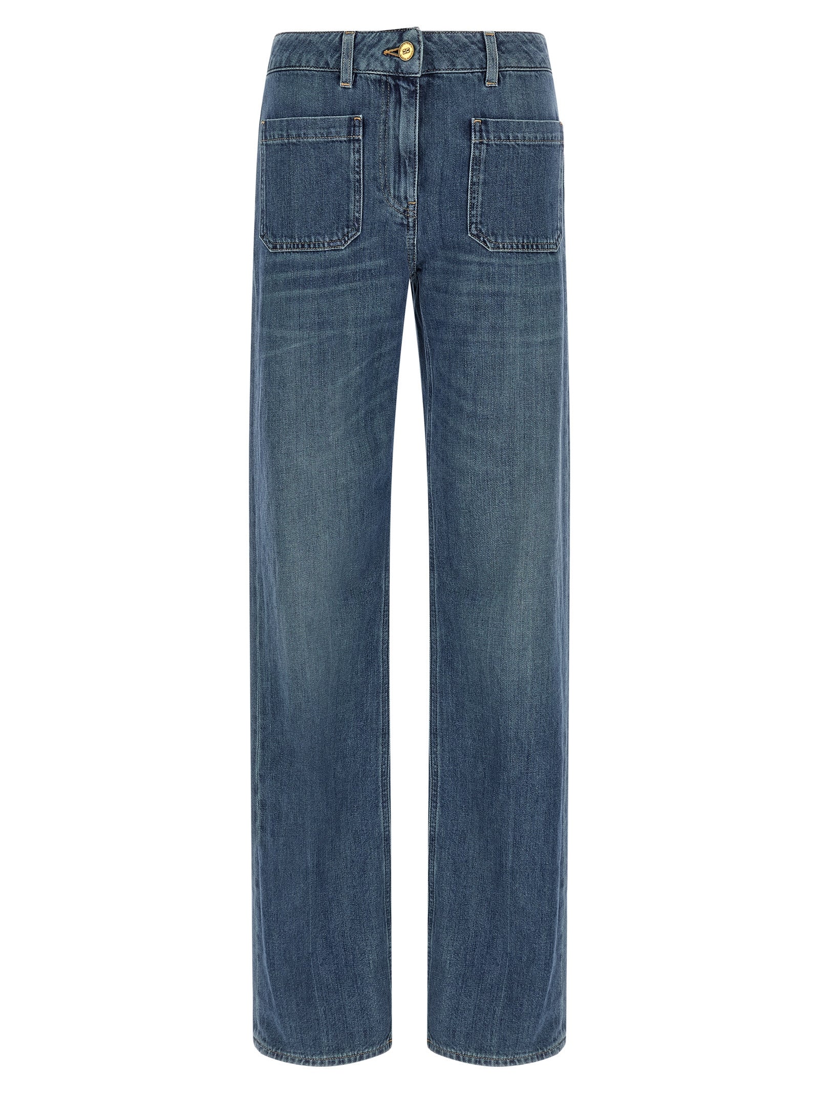 Elisabetta Franchi Blue Cotton Straight-Leg Jeans