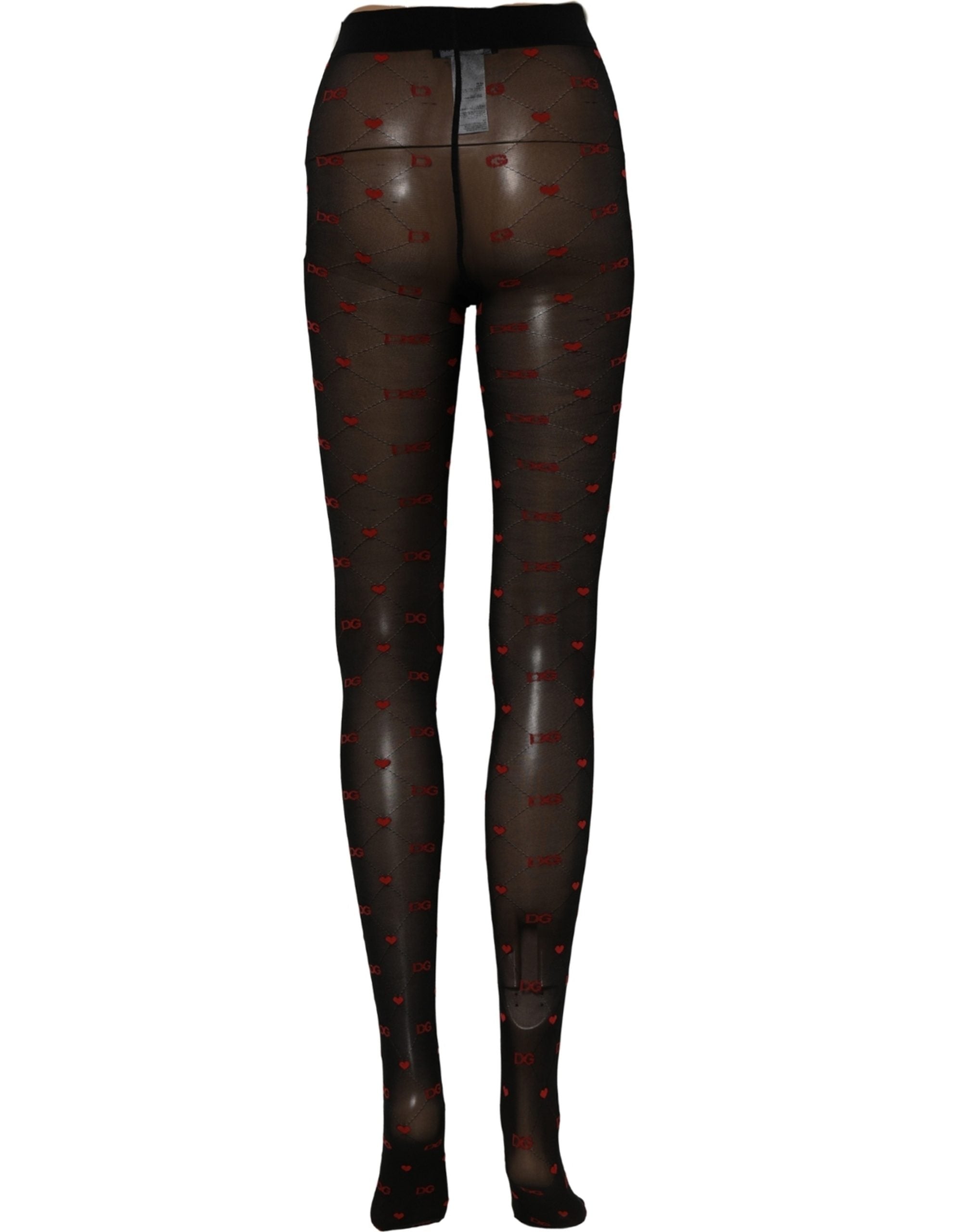 Dolce & Gabbana Black Nylon Hearts Tights Stocking Pantyhose Socks