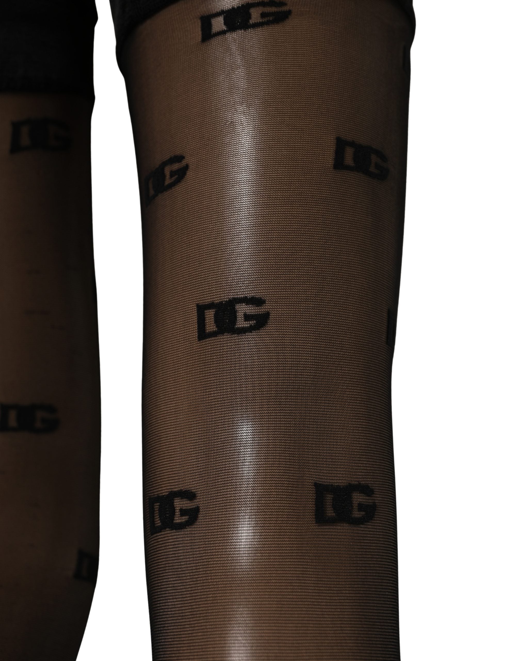 Dolce & Gabbana Black Sheer Logo Monogram Tights Stockings Socks