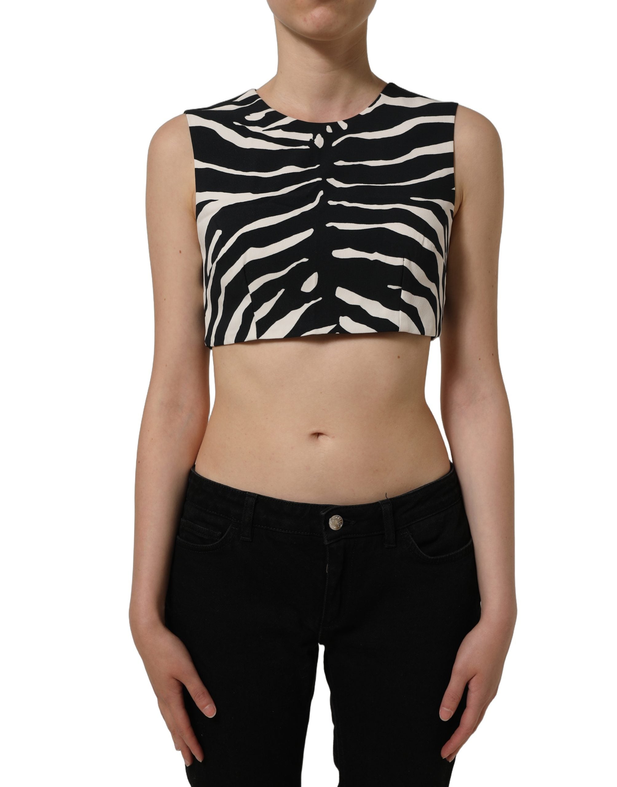 Dolce & Gabbana Black White Zebra Sleeveless Cropped Tank Top