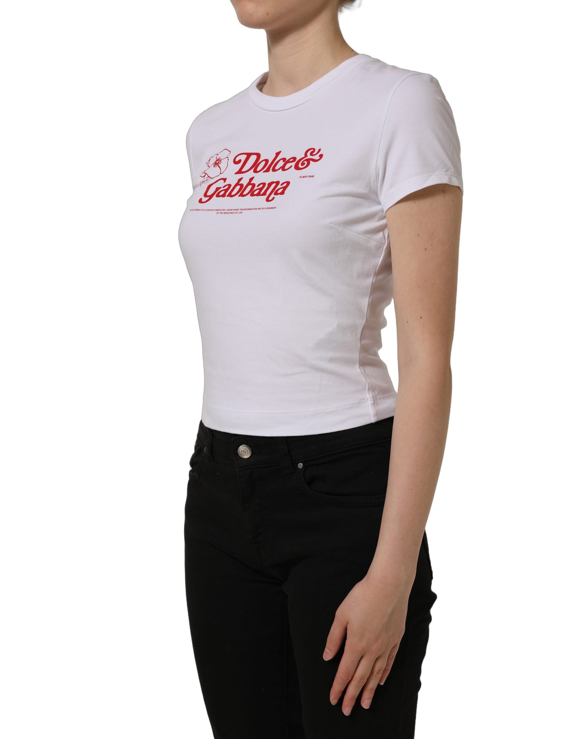 Dolce & Gabbana White Floral Logo Print Crew Neck T-shirt