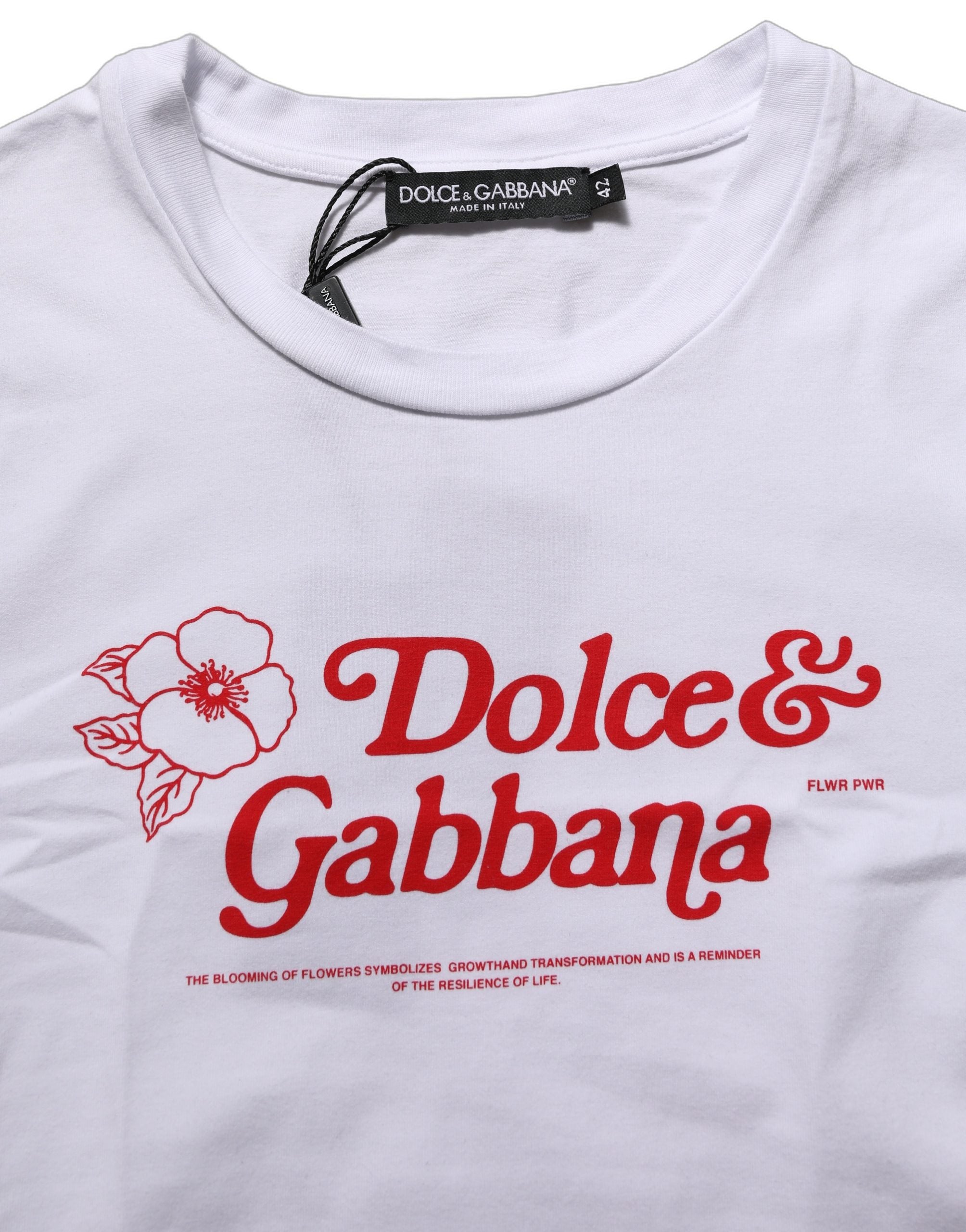 Dolce & Gabbana White Floral Logo Print Crew Neck T-shirt