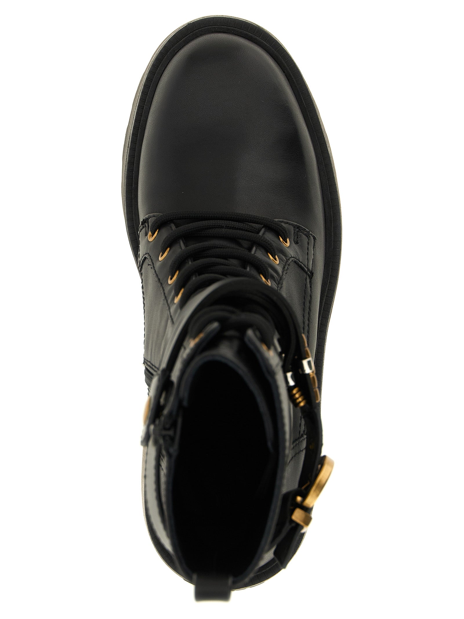 PINKO Black Cowhide Lace-Up Boots