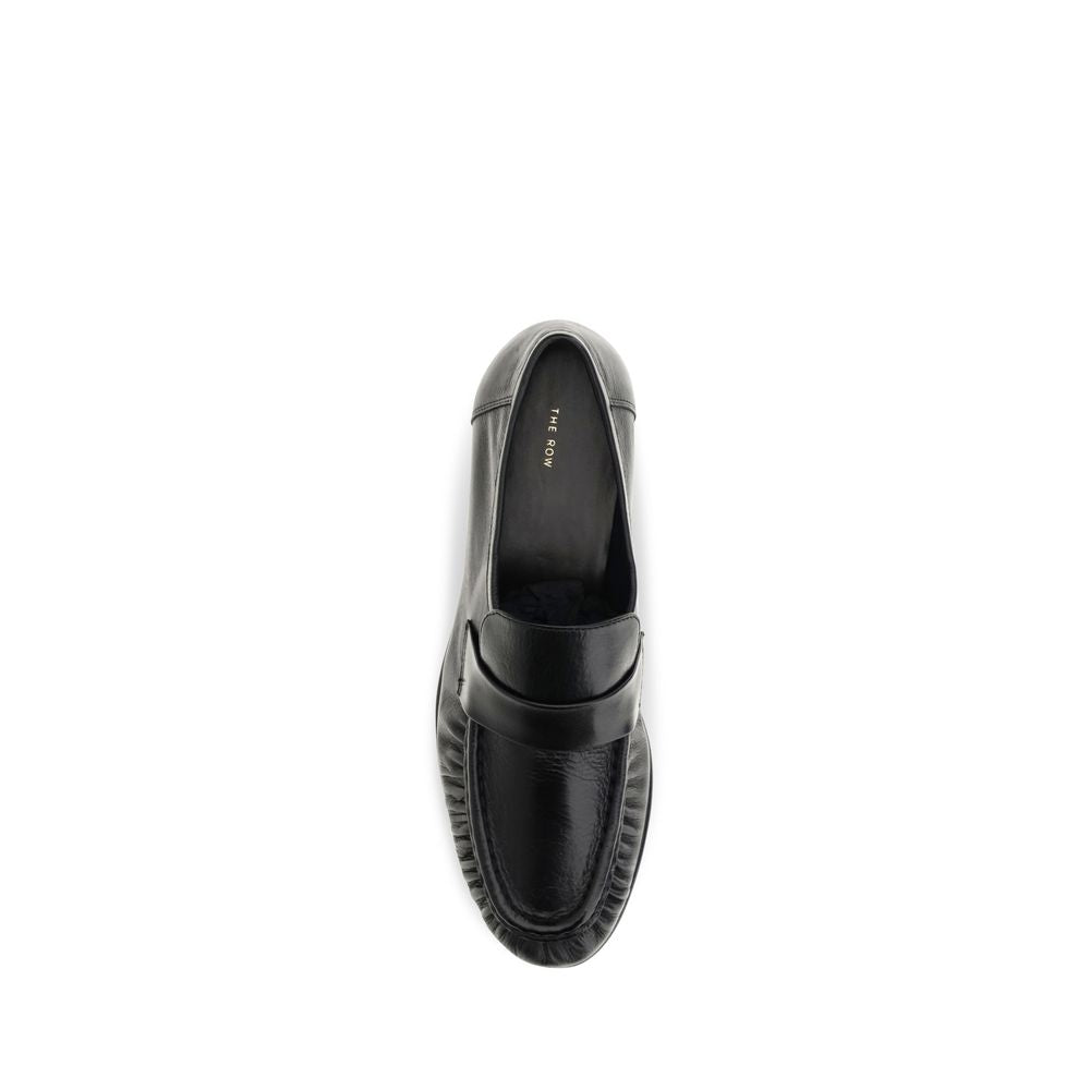 The Row Black Calf Leather Bos Taurus Slip-On Loafers