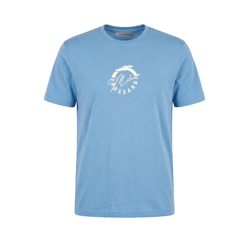 Trussardi Beachwear Light Blue Cotton Men T-Shirt