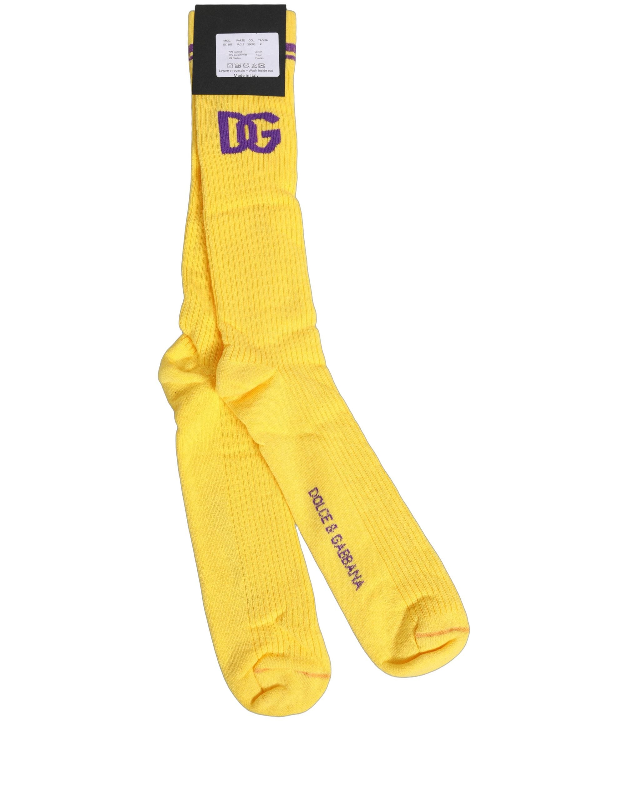 Dolce & Gabbana Men Yellow DG Logo Over Calf Accessory Socks