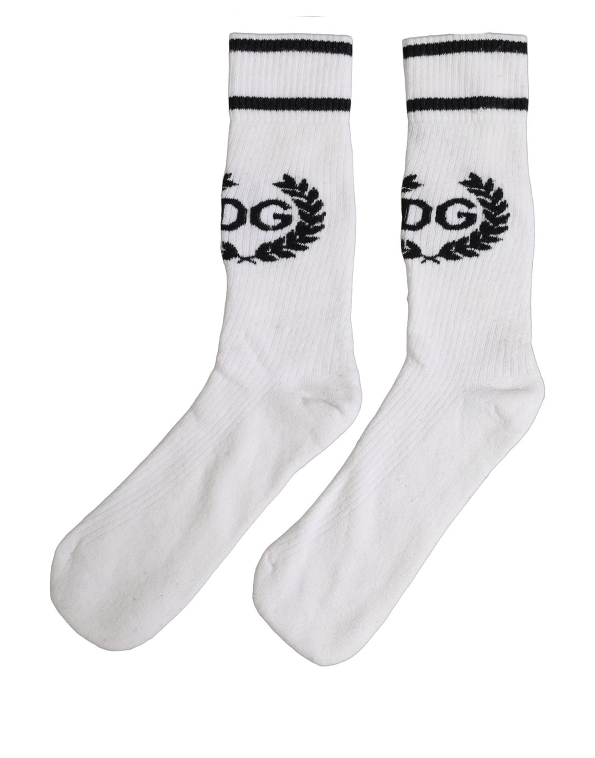 Dolce & Gabbana White Cotton DG Logo Mid Calf Accessory Socks