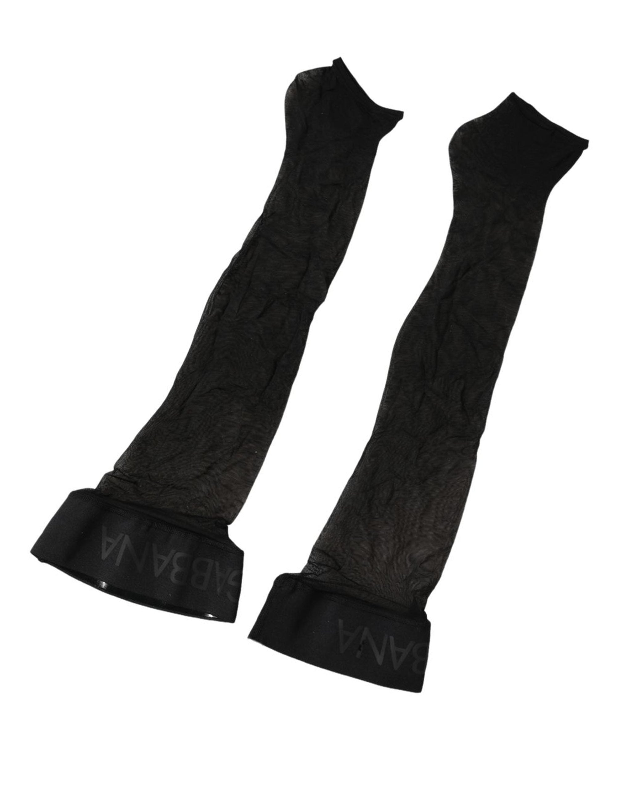 Dolce & Gabbana Black Nylon Logo Calf Long Women Accessory Socks