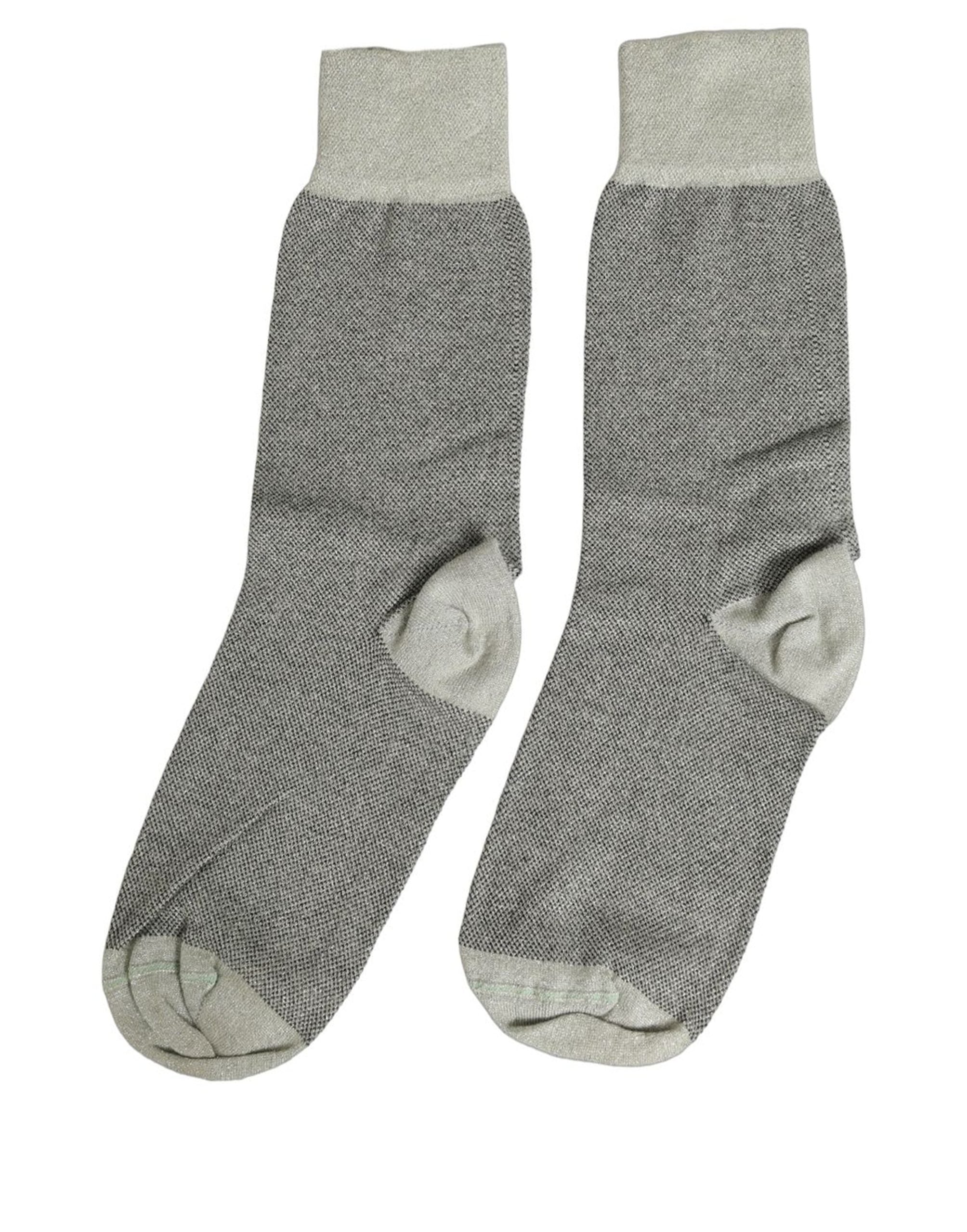 Dolce & Gabbana Charcoal Grey Logo Mid Calf Women Accessory Socks