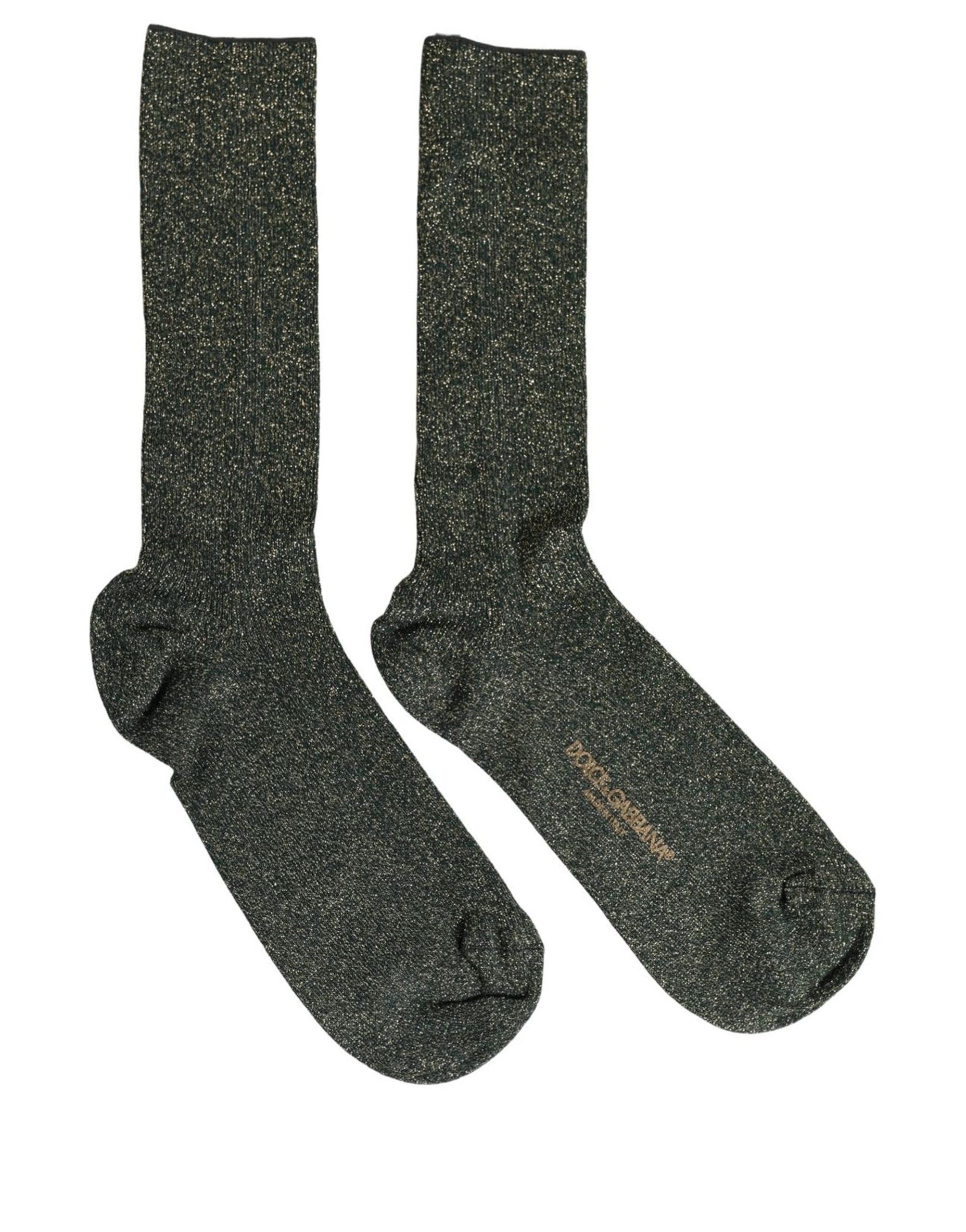 Dolce & Gabbana Dark Green Viscose Logo Mid Calf Accessory Socks