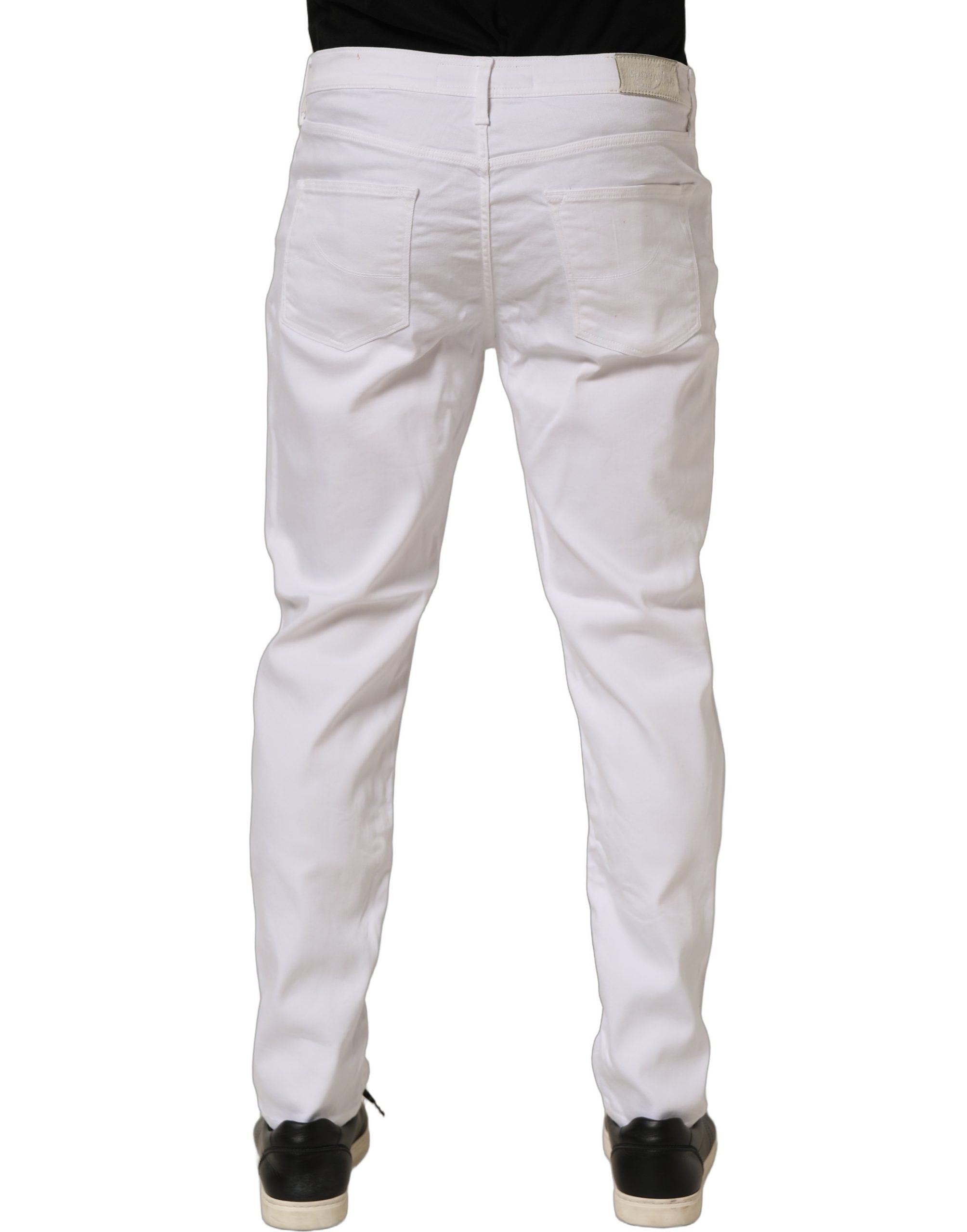 Jacob Cohen White Skinny Fit Mid Waist Men Denim Trouser Jeans