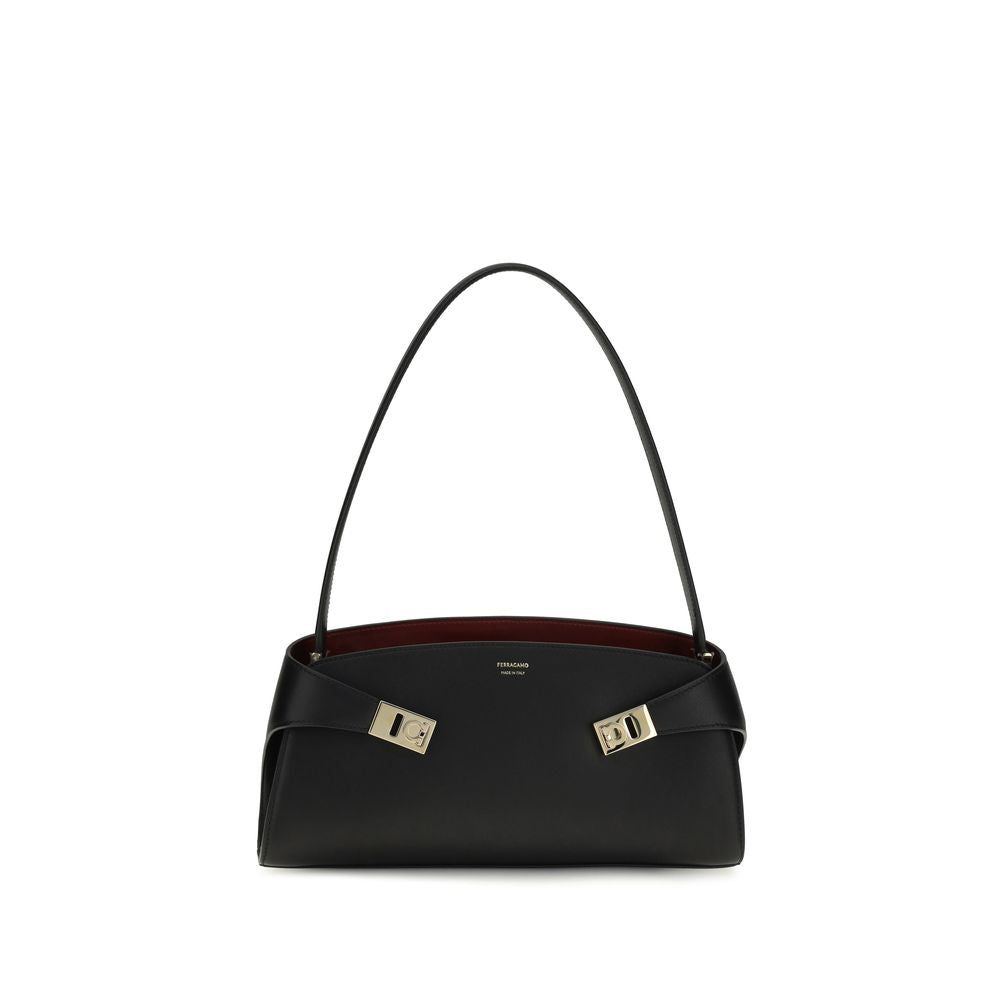 Ferragamo Black Calf Leather Bos Taurus Shoulder Bag