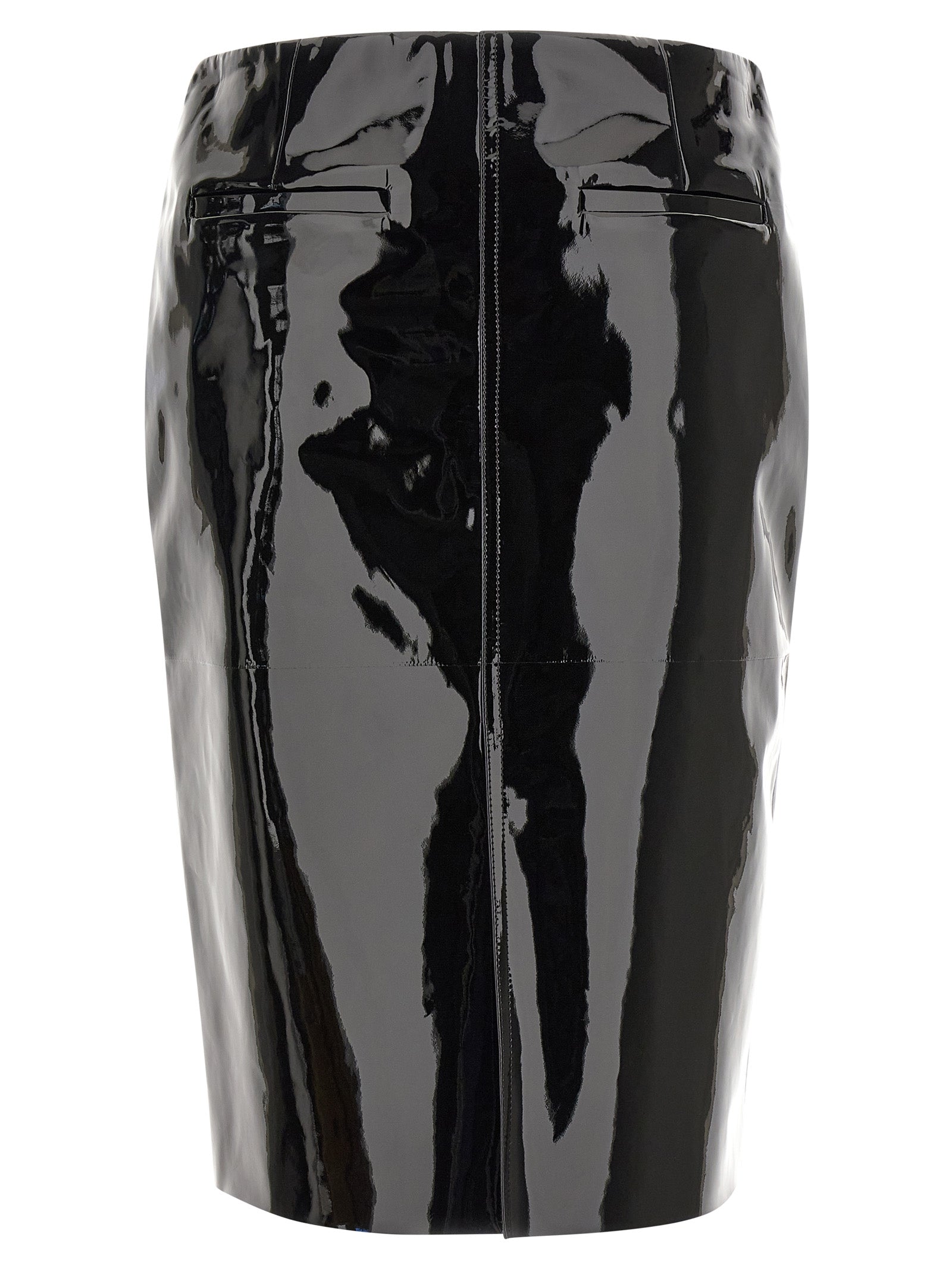Ferragamo Black Lamb Leather Midi Skirt