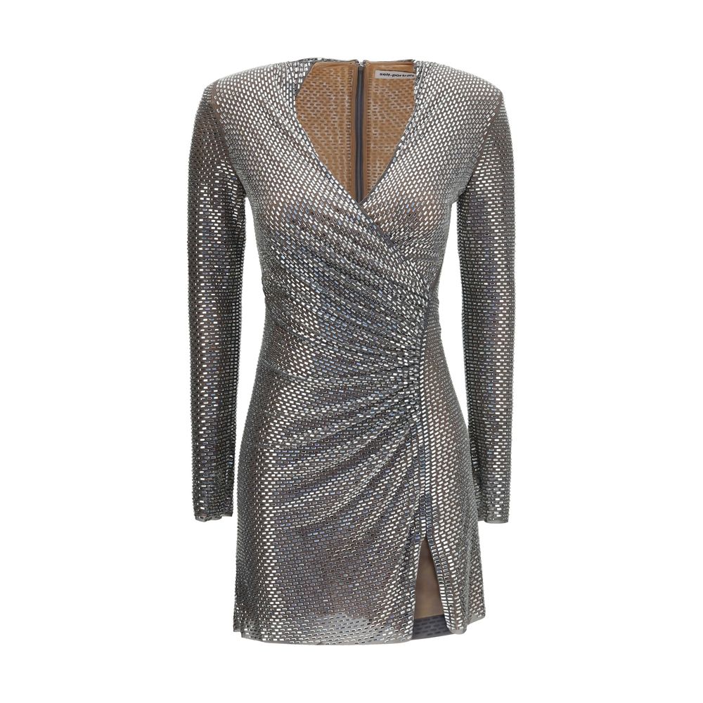 Self-Portrait Silver Polyester Cocktail Dress