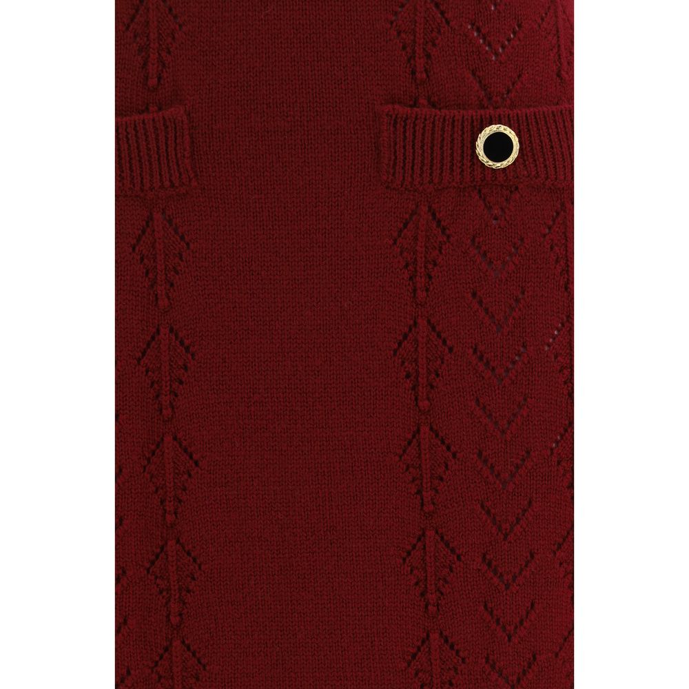 Alessandra Rich Bordeaux Wool Oves Aries Midi Skirt