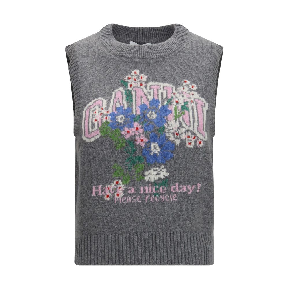 Ganni Gray Wool Oves Aries Sleeveles Sweater