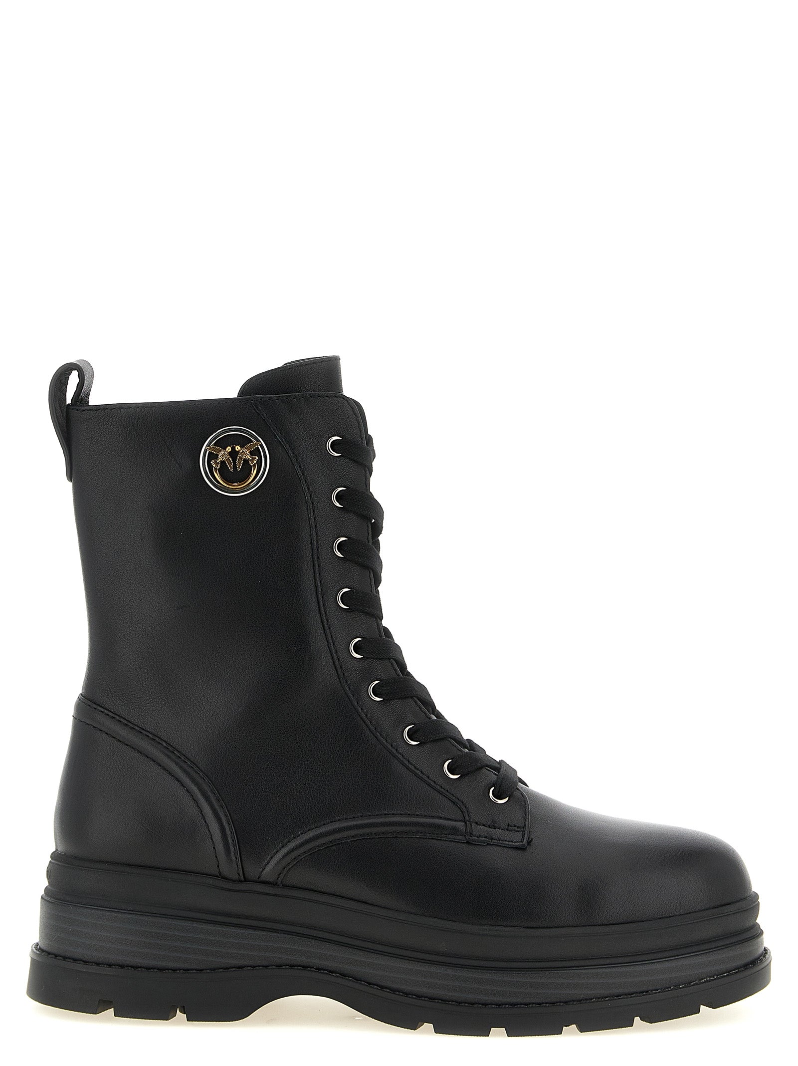 PINKO Black Cowhide Lace-Up Boots