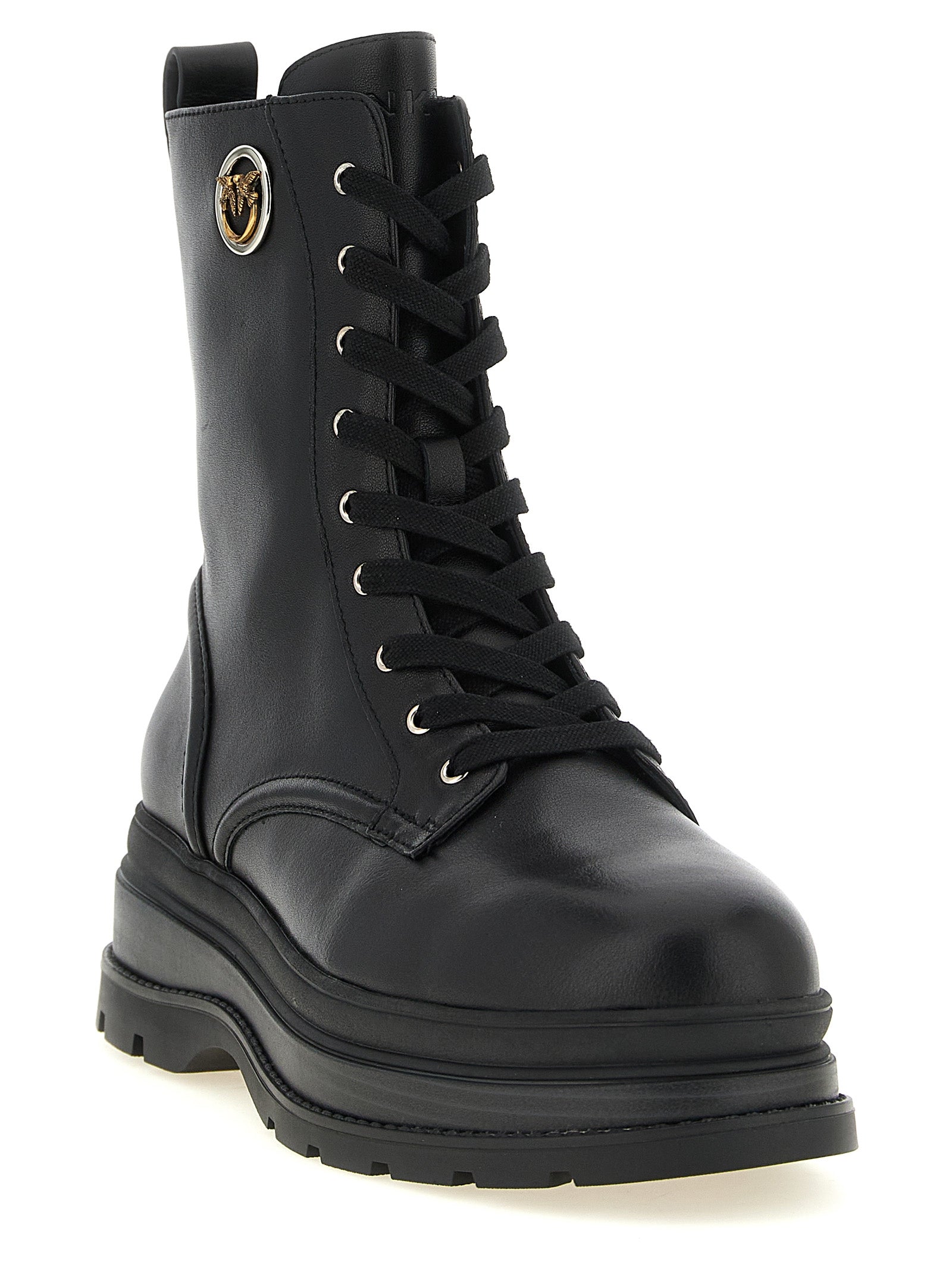 PINKO Black Cowhide Lace-Up Boots