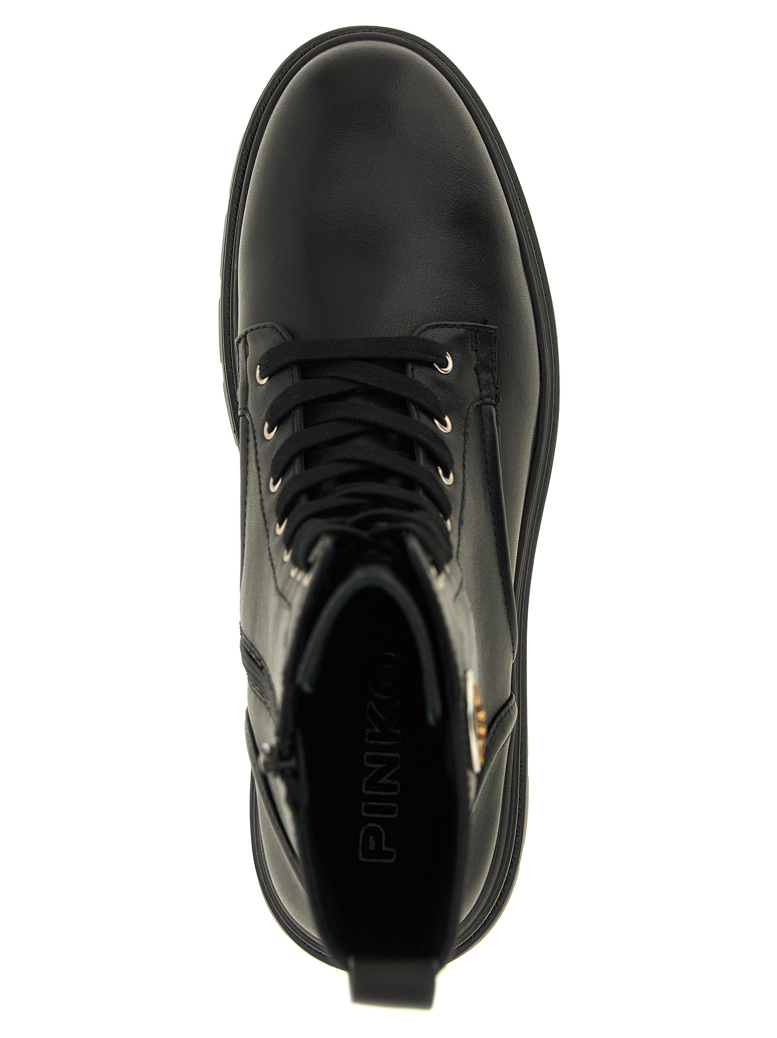 PINKO Black Cowhide Lace-Up Boots