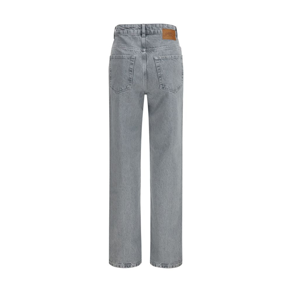 Ganni Gray Cotton Straight-Leg Jeans