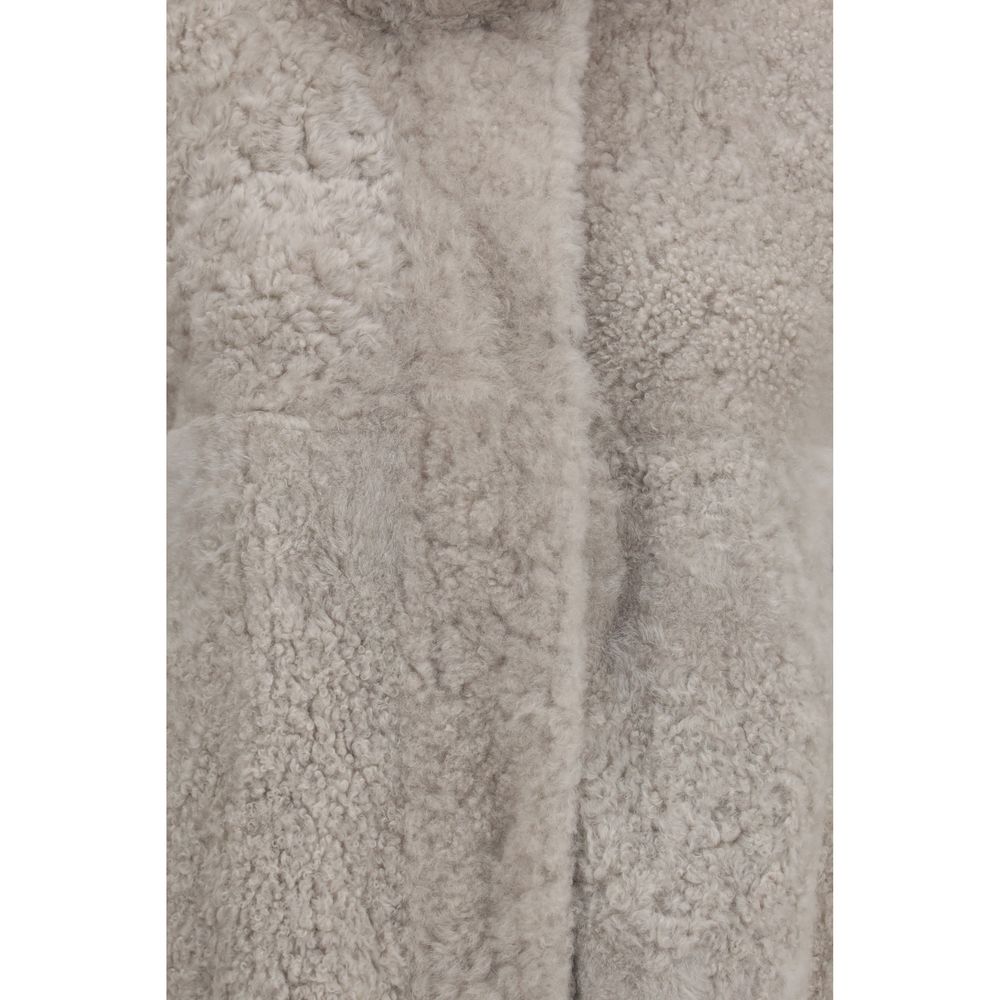 Brunello Cucinelli Gray Faux Fur Full-Length Jacket