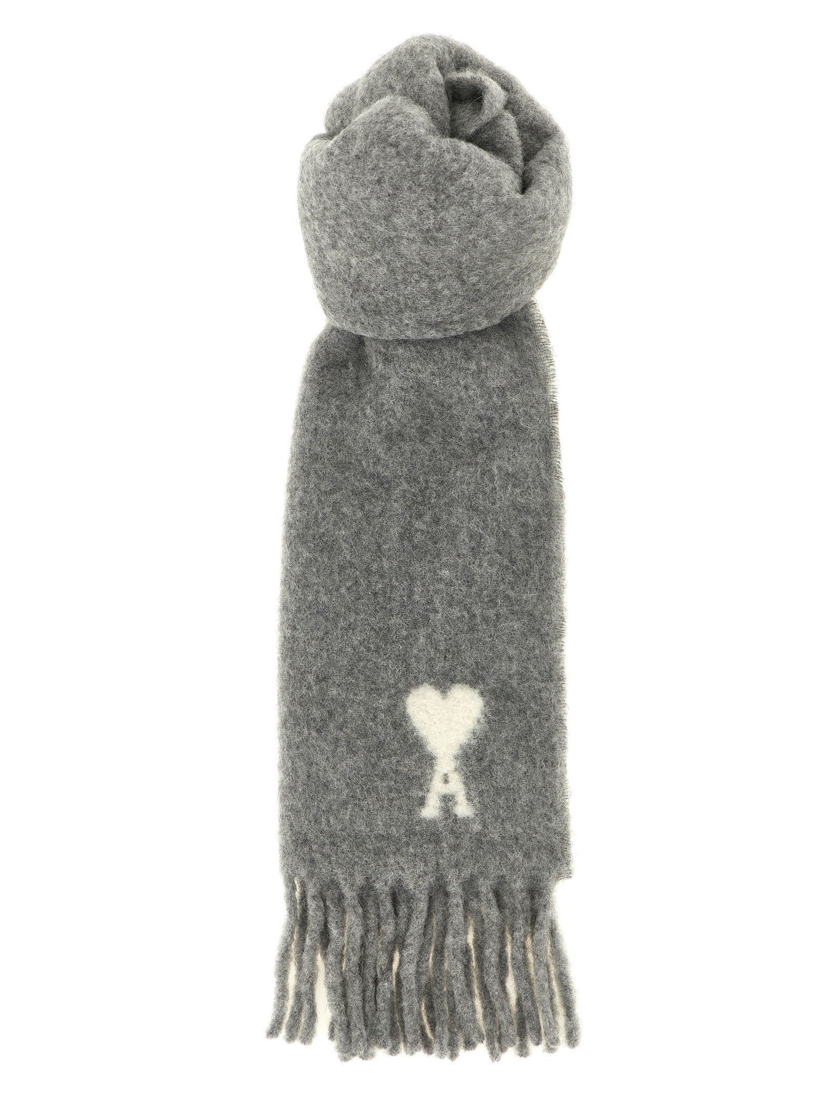 Ami Paris Gray Alpaca Leather Foulard