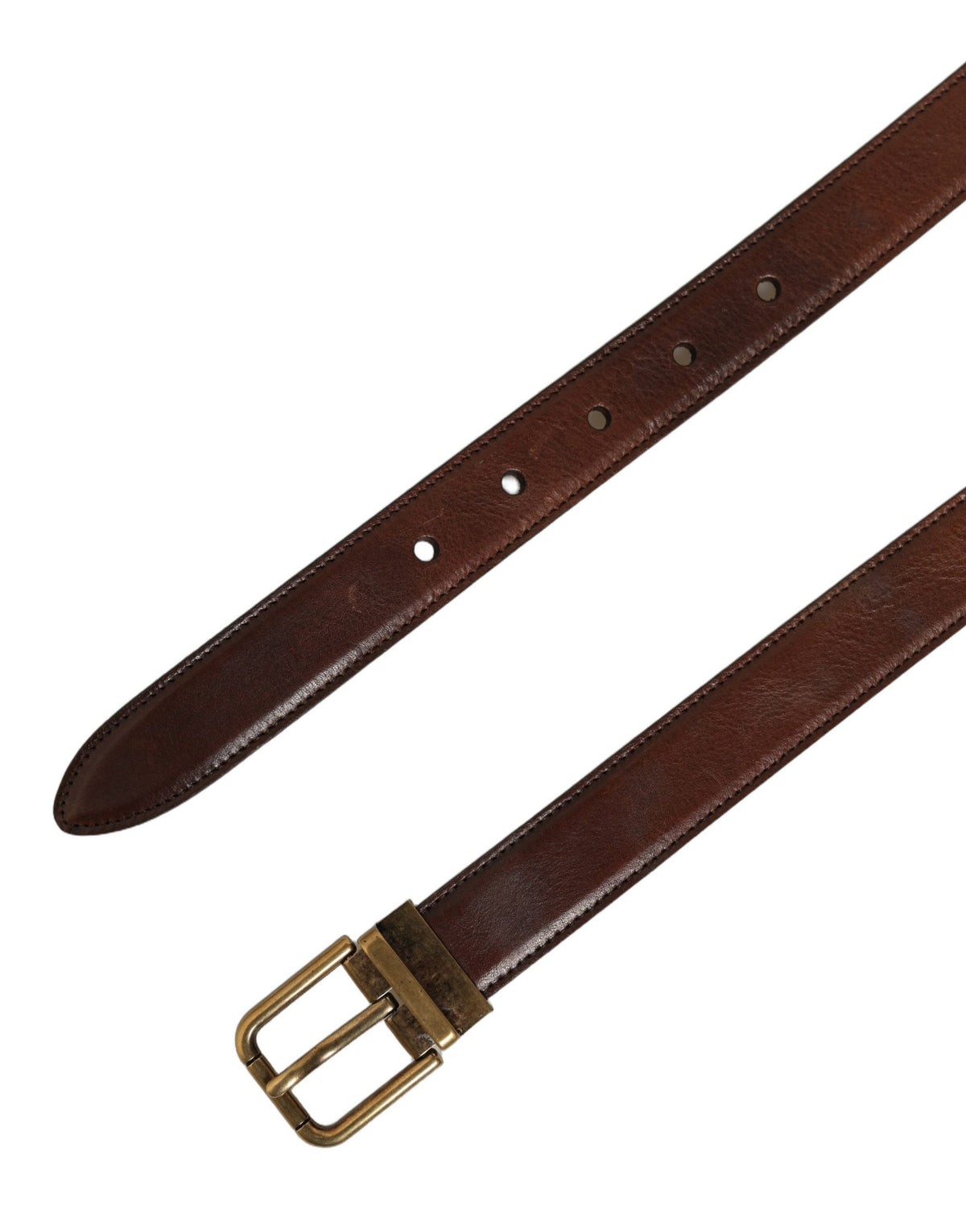Dolce & Gabbana Brown Leather Gold Tone Metal Buckle Belt