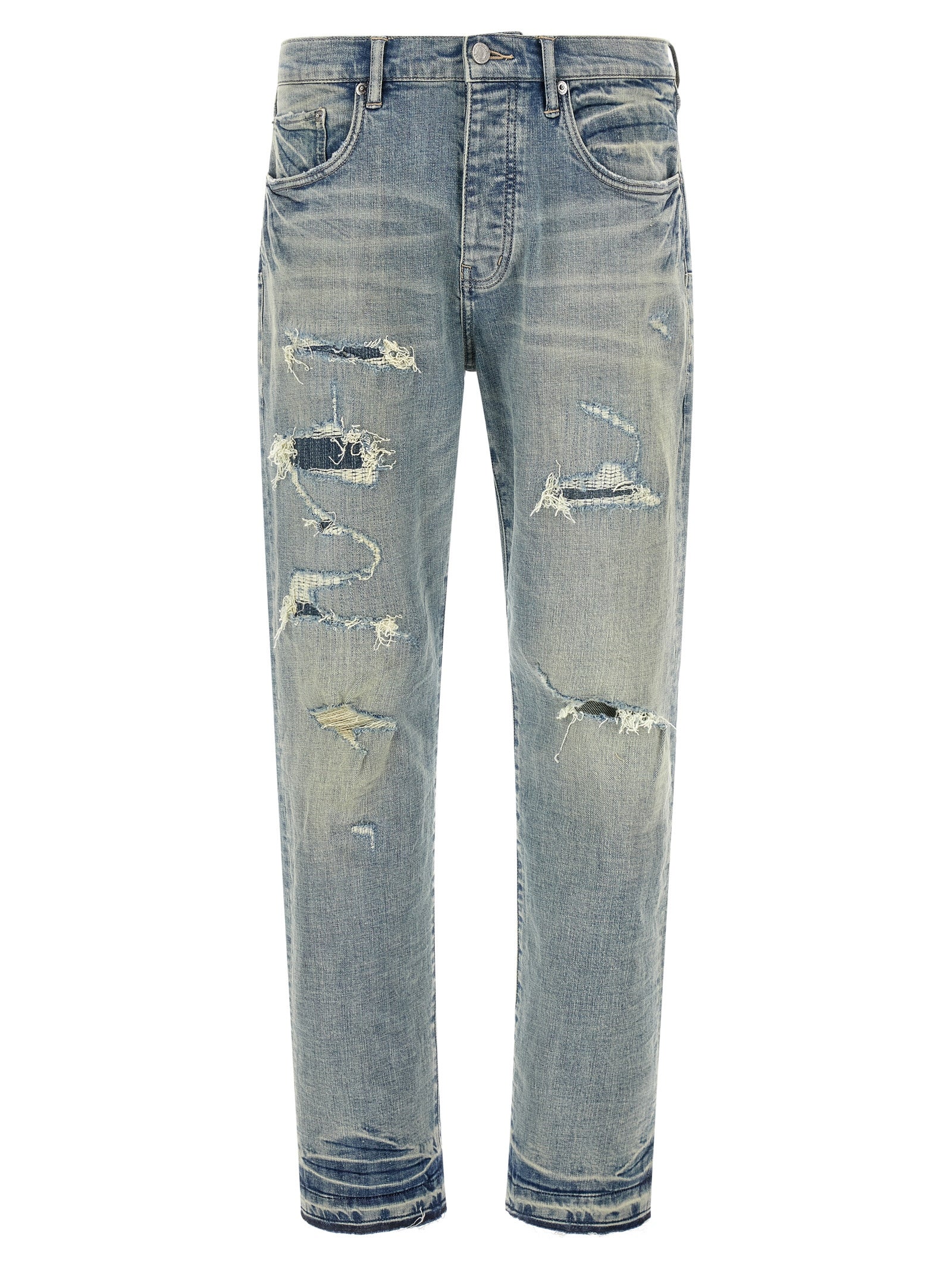PURPLE Blue Cotton Tapered Jeans